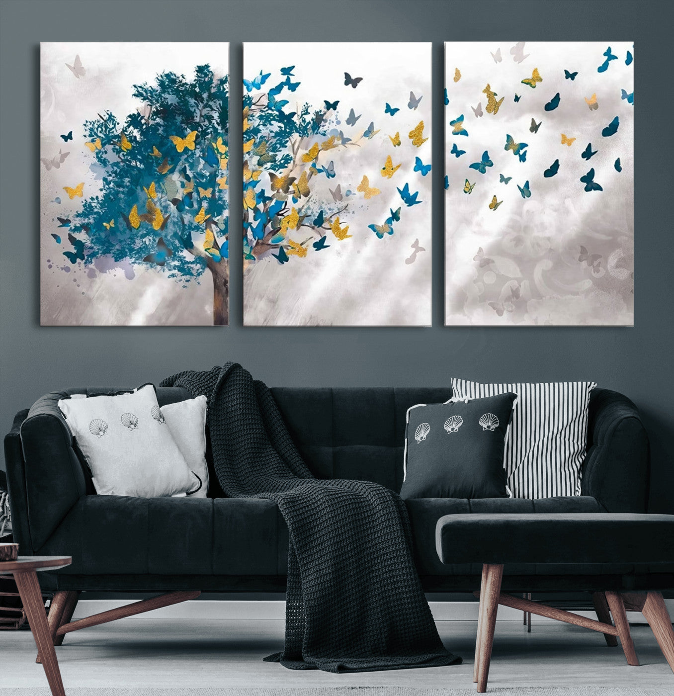 37564-MGV-CV-60X30-3P-Tree Butterfly Abstract Tree and Butterfly Wall Art Canvas Print
