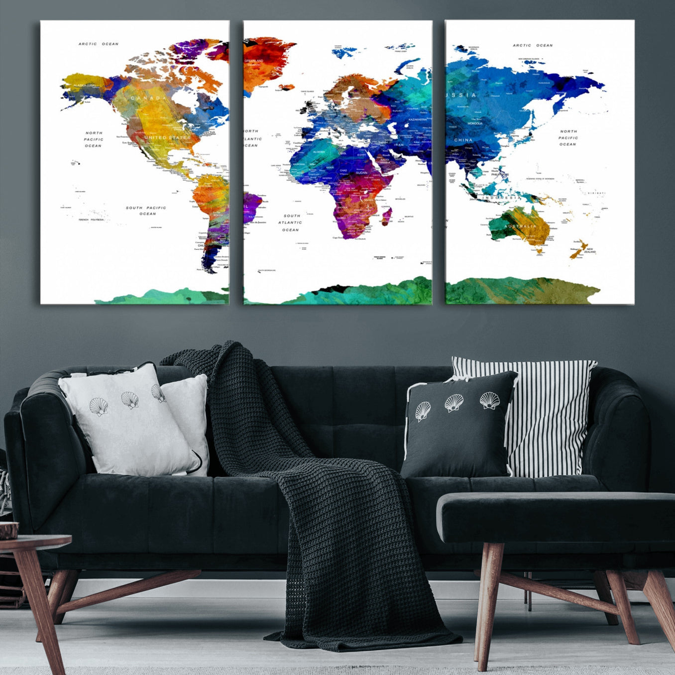 48979-MGV-CV-60X30-3P-Push Pin World Map Canvas Print – Framed Wall Art for Couples to Track Their Travels – Anniversary
