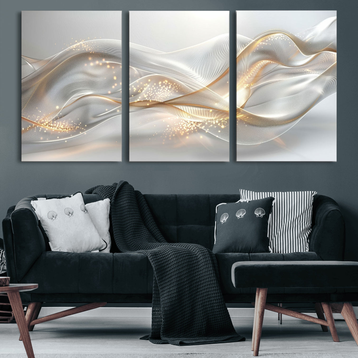 Lines2-MGV-CV-60X30-3P-Abstract art Grey and Gold Lines Wall Art