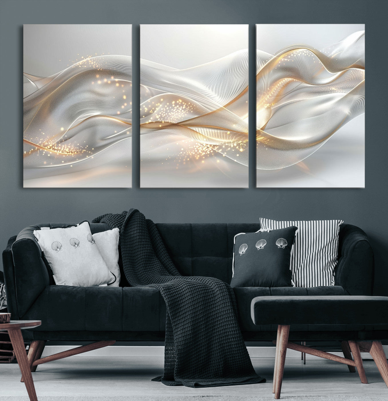Lines2-MGV-CV-60X30-3P-Abstract art Grey and Gold Lines Wall Art
