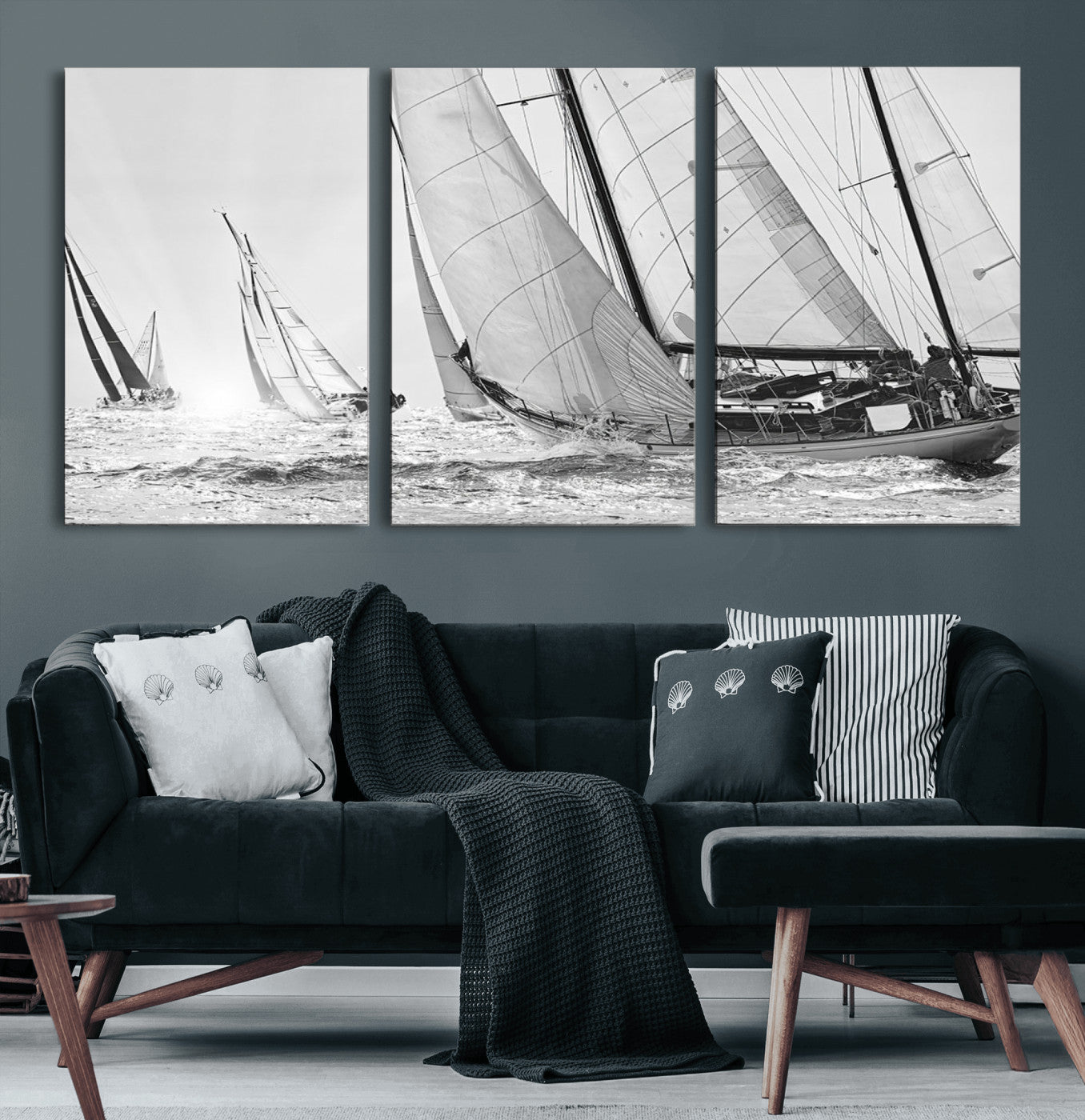 Boat-1-MGV-CV-60X30-3P-Yacht Sailboat Regatta Canvas Wall Art Canvas Print