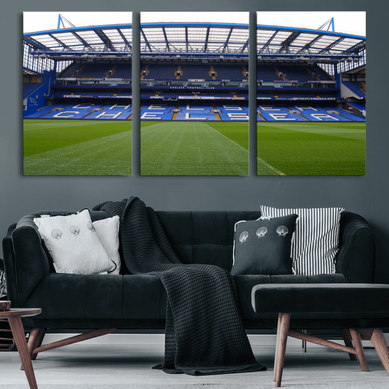 59508-MGV-CV-60X30-3P-Chelsea FC Soccer Team Print - Stamford Bridge Stadium Wall Art Canvas Print