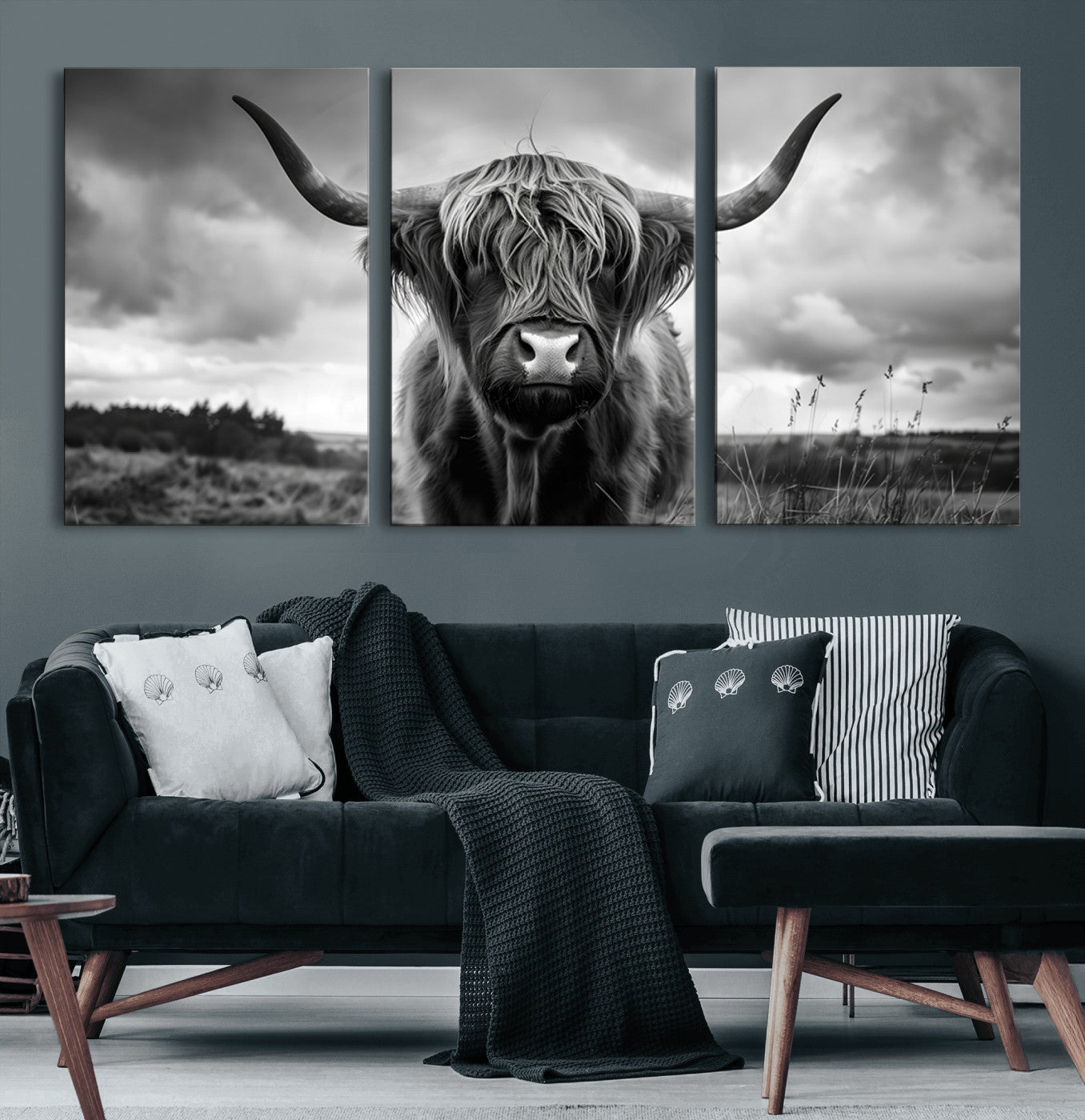17924-MGV-CV-60X30-3P-Scottish Cow Wall Art Canvas Print | Longhorn Wall Art | Bighorn Animal Wall Art