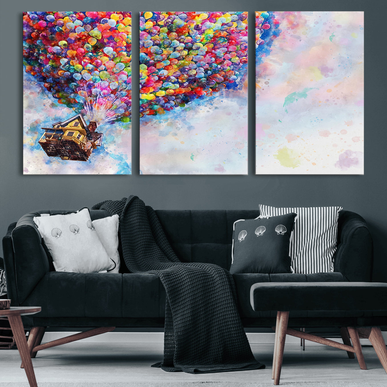 -Don't Look Up Movie Canvas Wall Art - Vibrant Floating House and Balloons Scene, Tribute to Iconic
