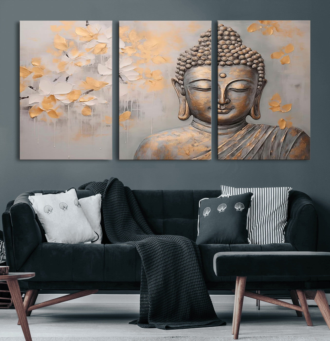 19919-MGV-CV-60X30-3P-Abstract Buddha Statue Wall Art Canvas Print - Modern Meditation Decor for Living Room, Office, Yoga
