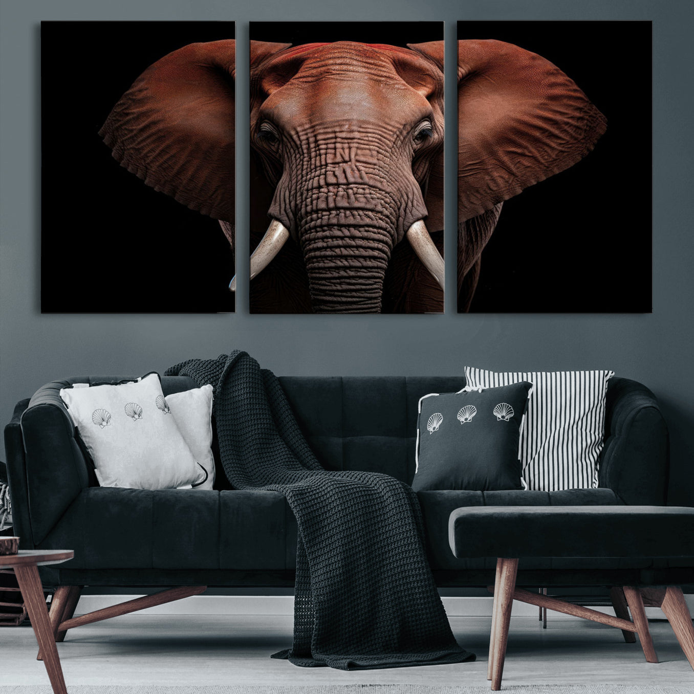 21941-MGV-CV-60X30-3P-Wild Elephant Wall Art Canvas Print, Africa Savannah Wild Animal Wall Decor Print
