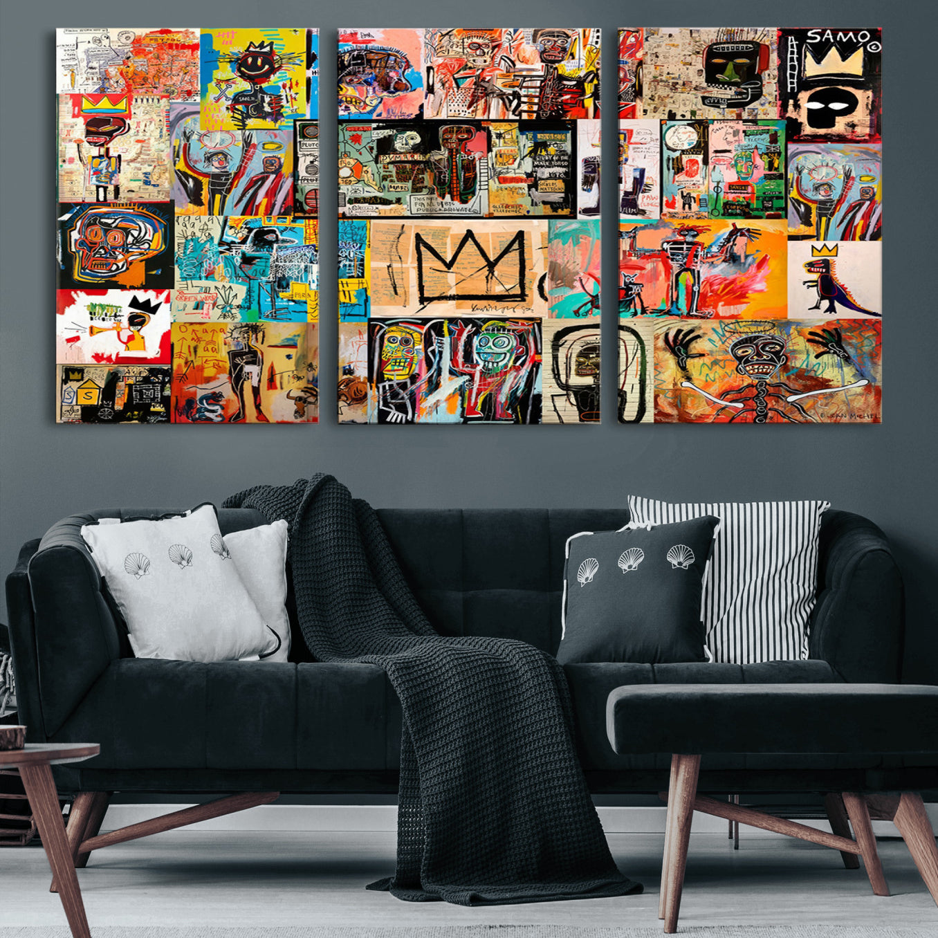 69394-MGV-CV-60X30-3P-Abstract Art Collage Wall Art Canvas Print – Framed, Ready to Hang, Urban Graffiti Style