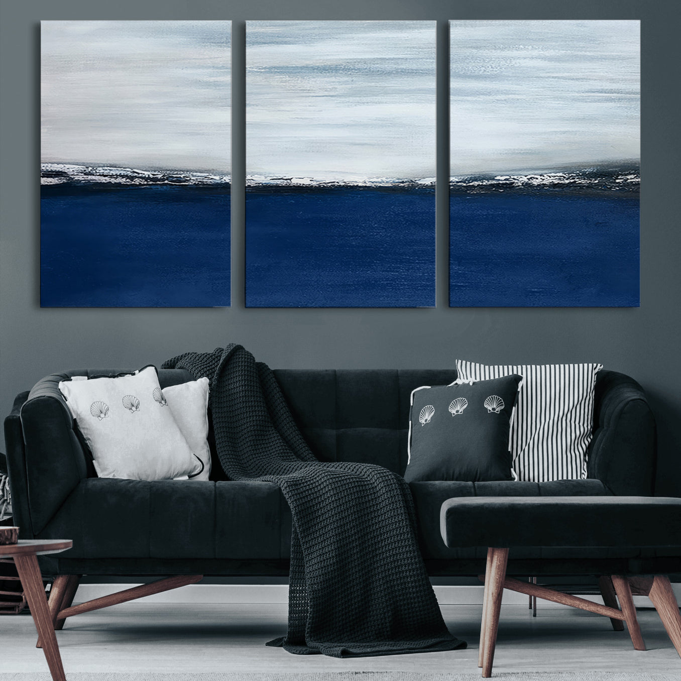 62197-MGV-CV-60X30-3P-Navy Blue Abstract Wall Art Canvas Print