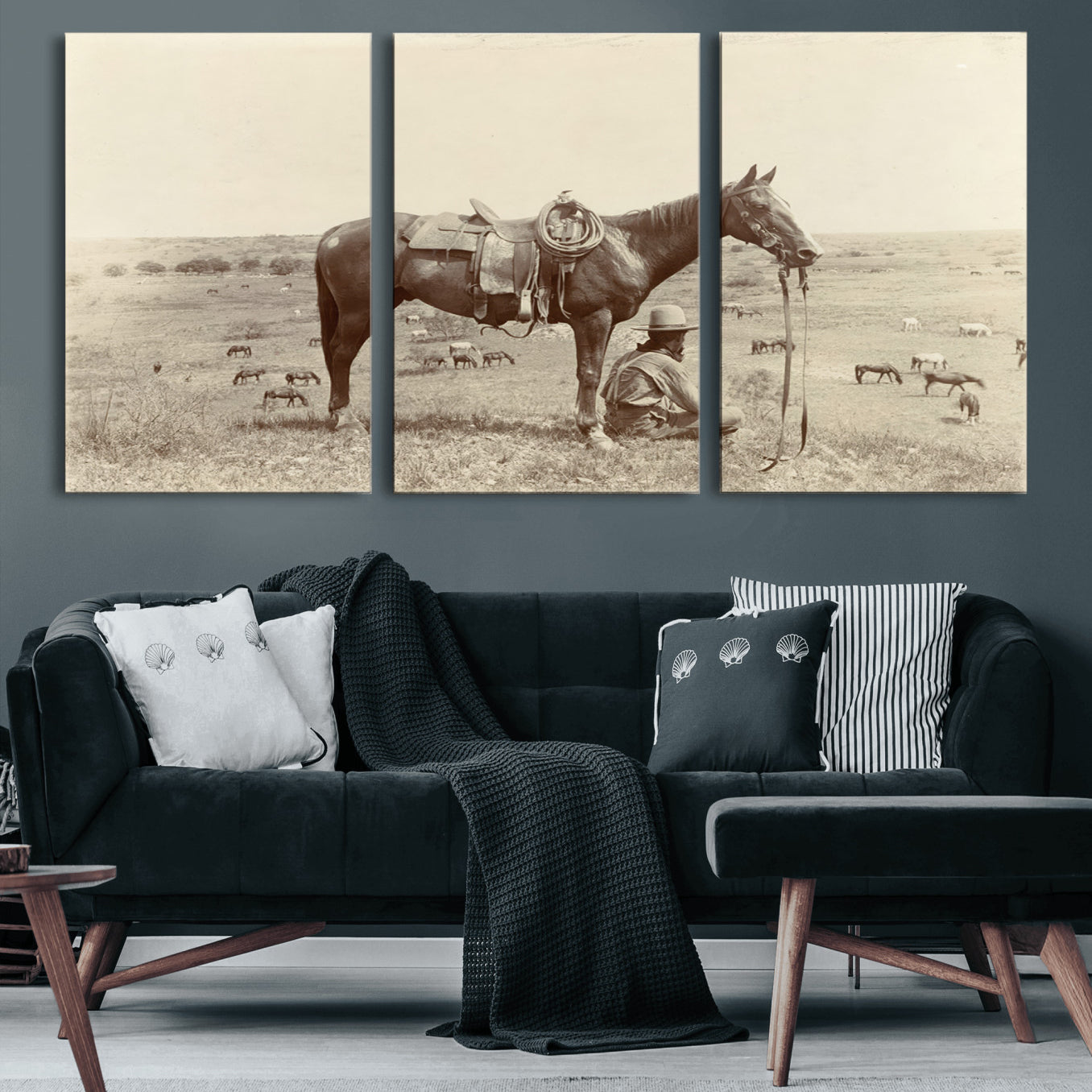 65028-MGV-CV-60X30-3P-Cowboy Wall Art - Western Horse Canvas Print - Vintage Western Wall Art Canvas Print, Ready to Hang