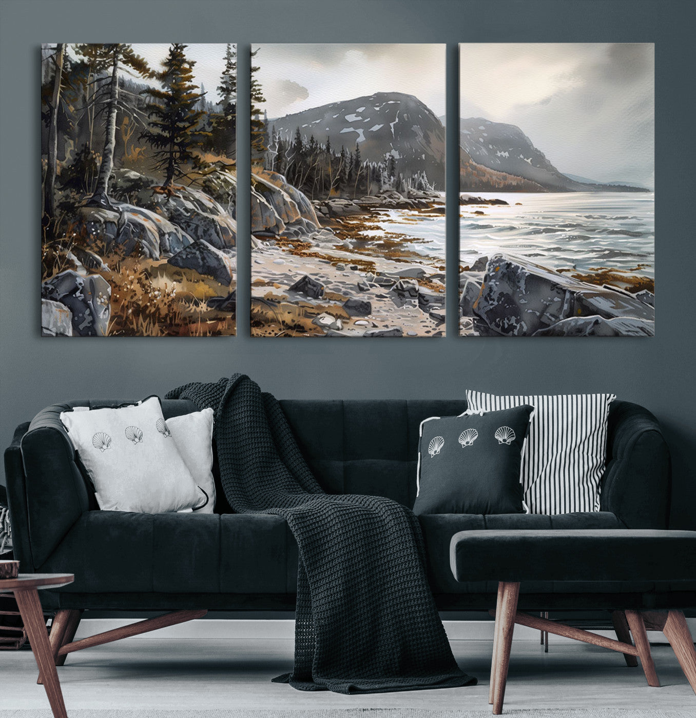 41281-MGV-CV-60X30-3P-Serene Coastal View of Acadia National Park - Stunning 3-Panel Wall Art Canvas Print, Framed, Ready