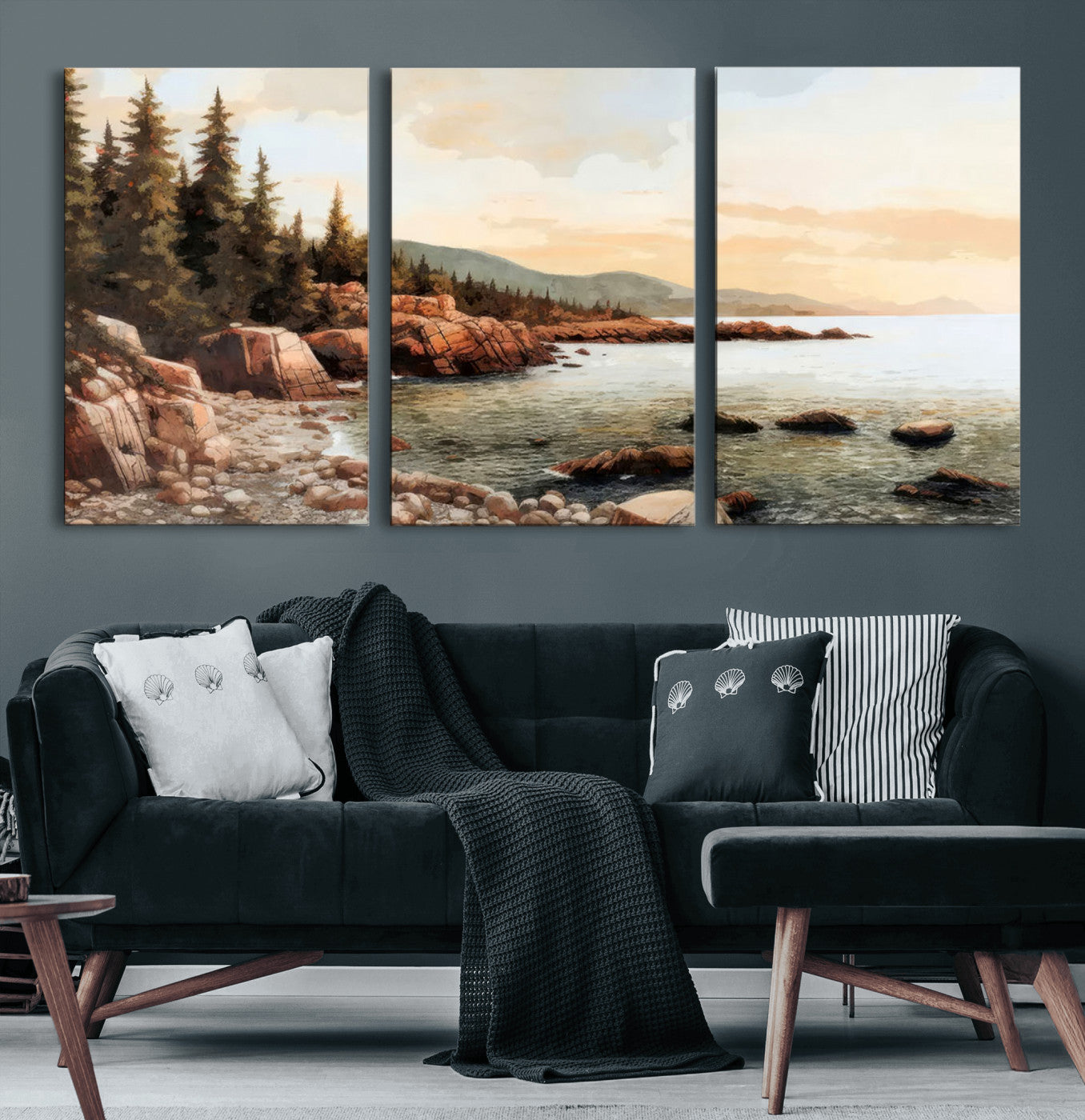 77145-MGV-CV-60X30-3P-Serene Coastal View of Acadia National Park Wall Art - Stunning 3-Panel Wall Art Canvas Print,