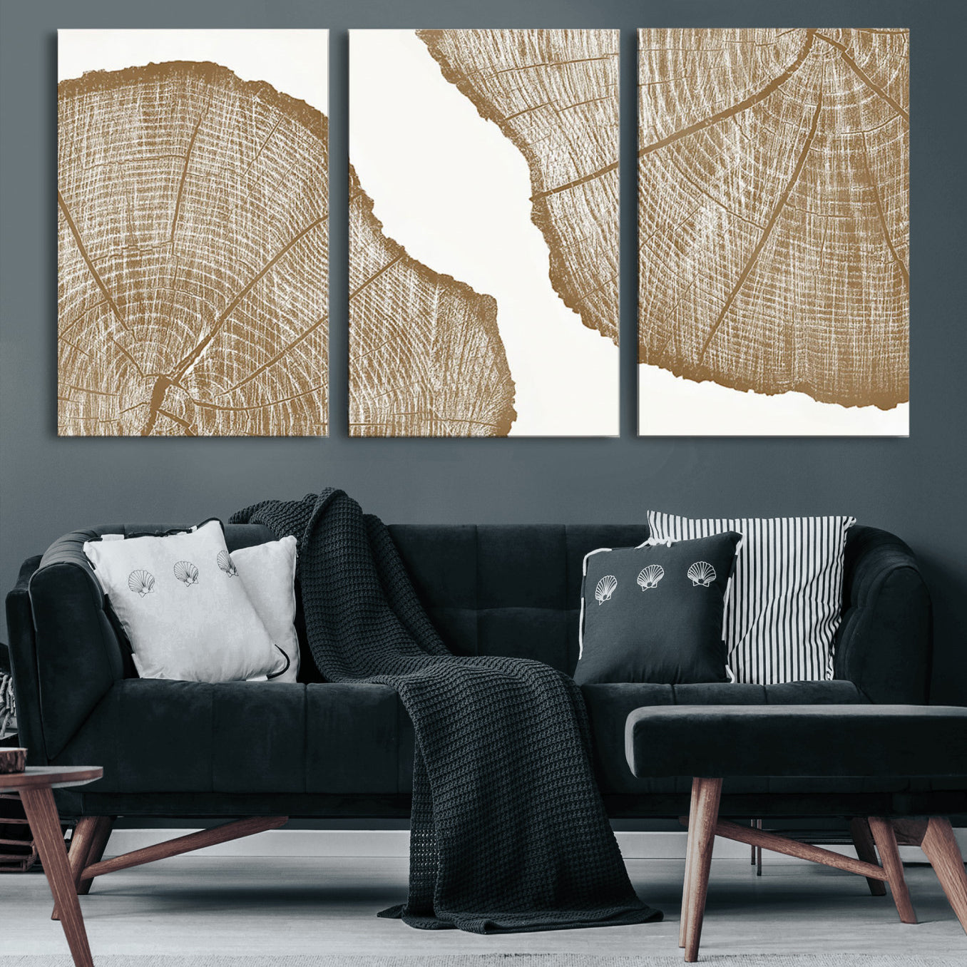 99692-MGV-CV-60X30-3P-Rustic Brown Tree Ring Wall Art Canvas Print – Framed and Ready to Hang – Elegant Nature-Inspired