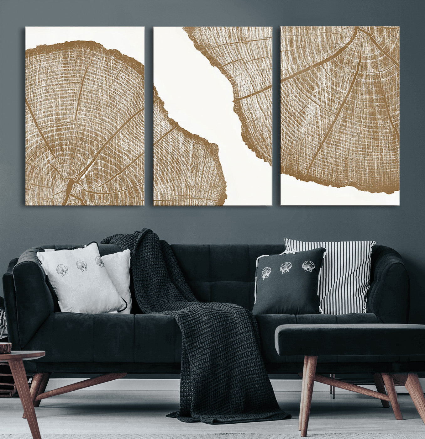 99692-MGV-CV-60X30-3P-Rustic Brown Tree Ring Wall Art Canvas Print – Framed and Ready to Hang – Elegant Nature-Inspired