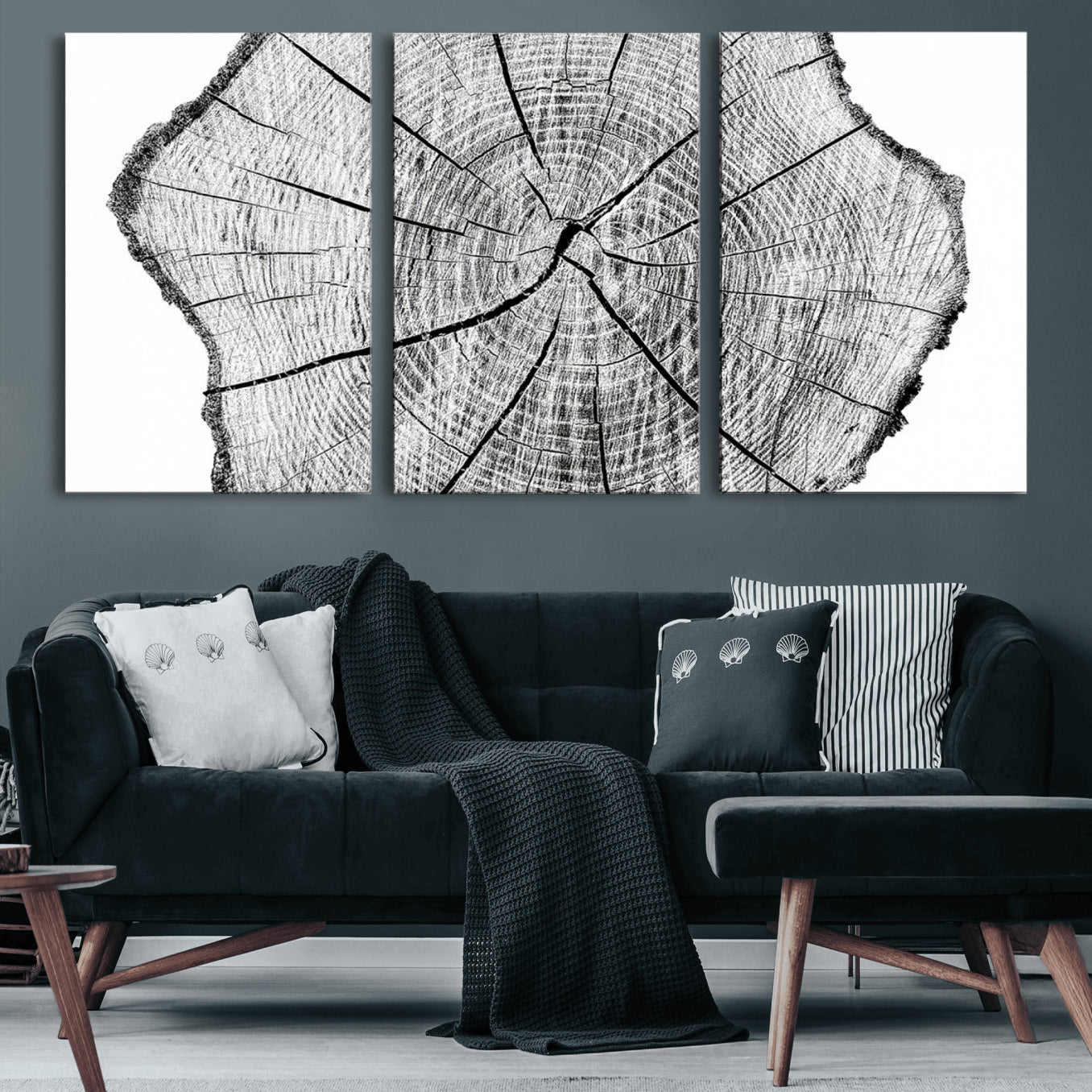 98709-MGV-CV-60X30-3P-Rustic Tree Ring Wall Art Canvas Print – Framed and Ready to Hang – Perfect for Nature-Inspired and