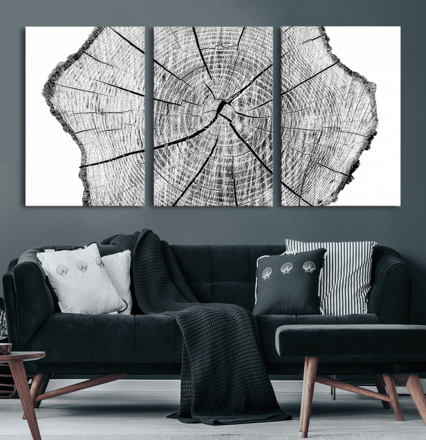 98709-MGV-CV-60X30-3P-Rustic Tree Ring Wall Art Canvas Print – Framed and Ready to Hang – Perfect for Nature-Inspired and