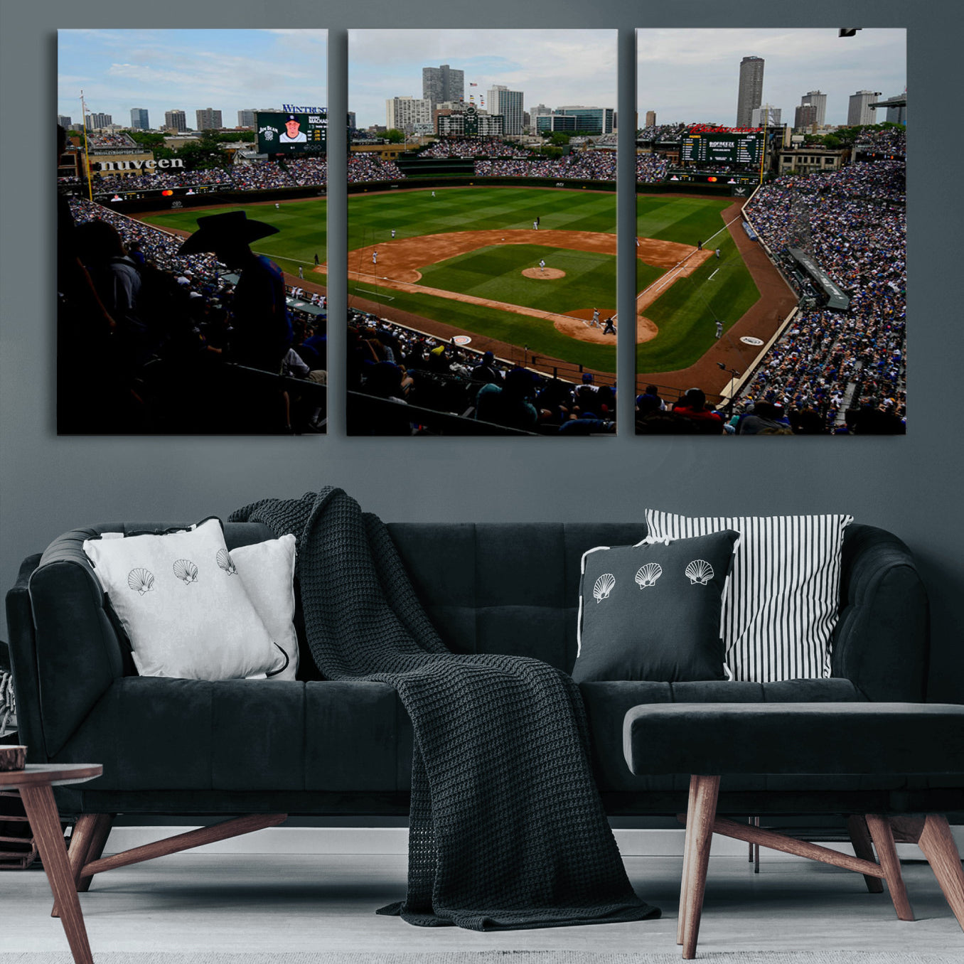 34859-MGV-CV-60X30-3P-Chicago Cubs Baseball Team Print - Wrigley Field Stadium Wall Art Canvas Print