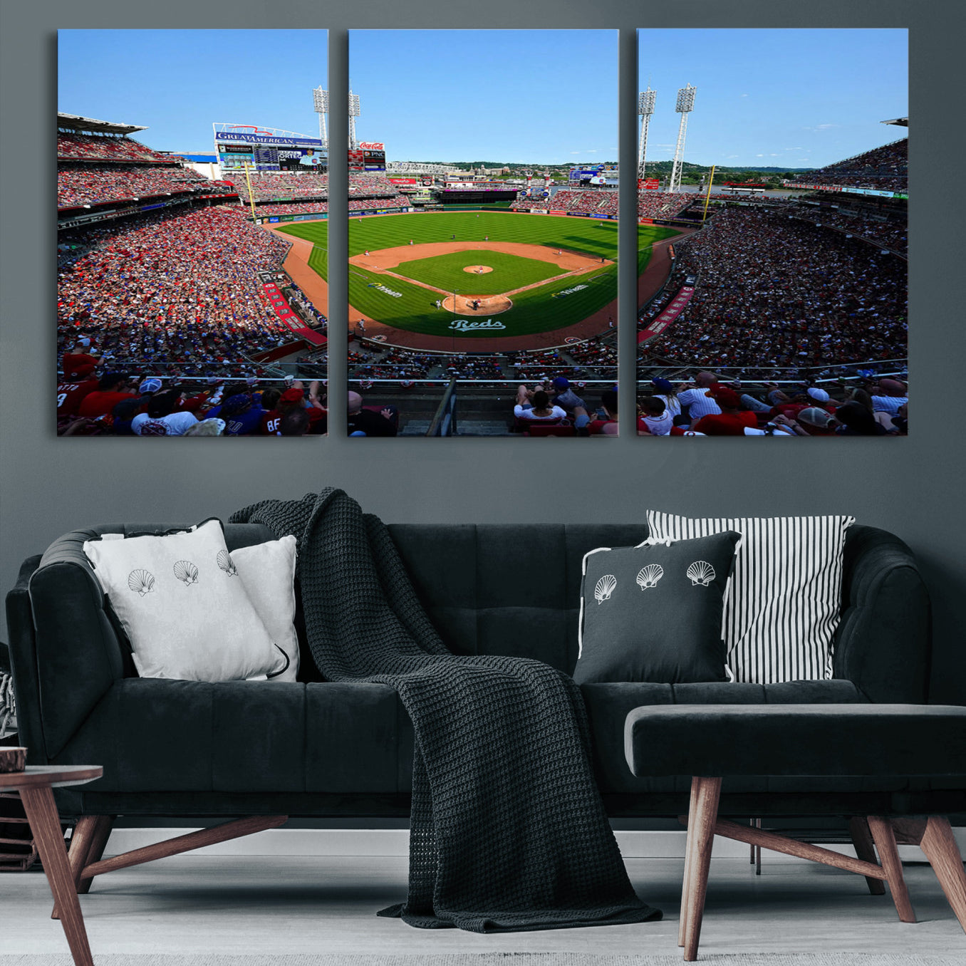 90998-MGV-CV-60X30-3P-Cincinnati Reds Baseball Canvas Print - Great American Ball Park Stadium Wall Art Canvas Print