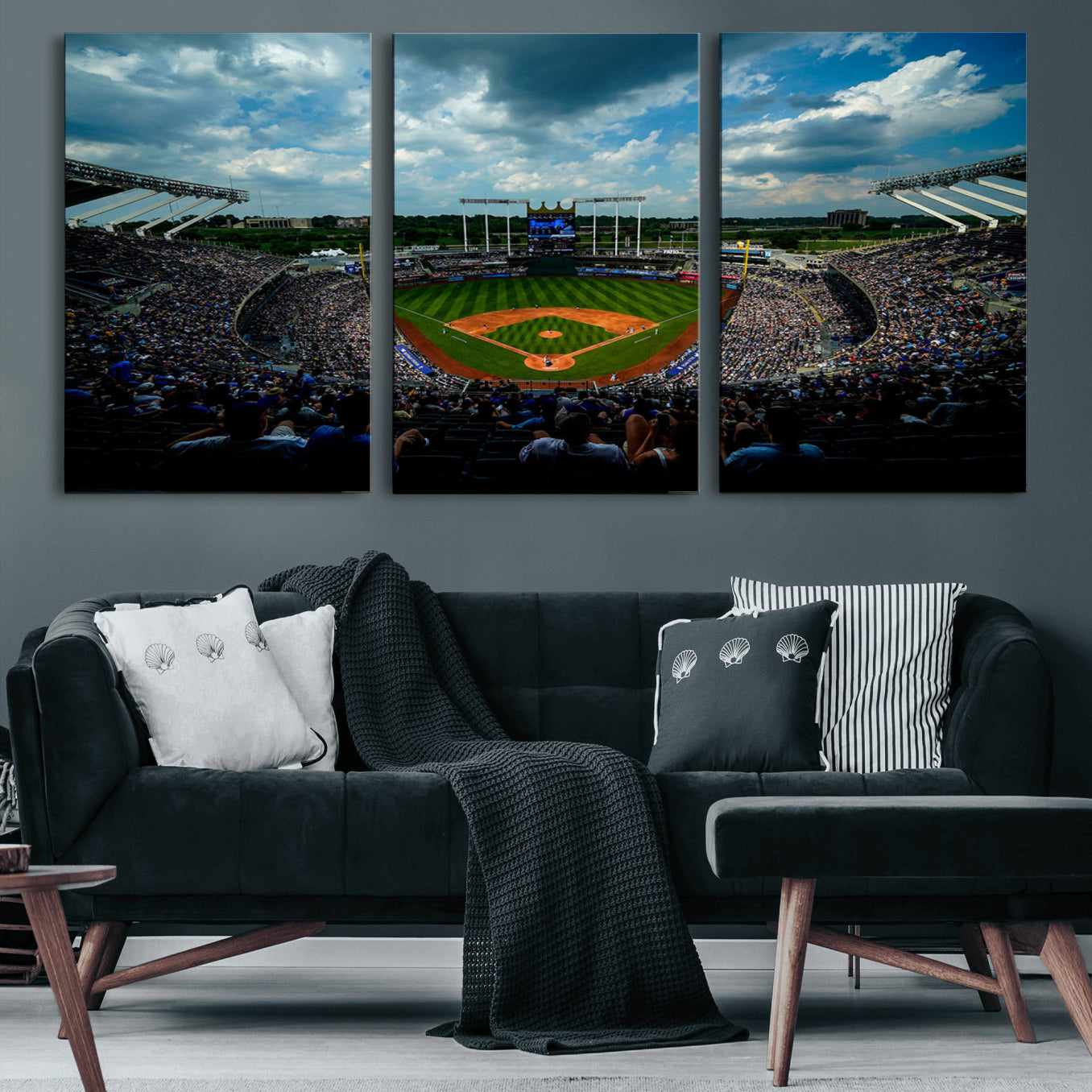 37127-MGV-CV-60X30-3P-3-Panel Kauffman Stadium Wall Art Print | Large Kansas City Royals Baseball Canvas Print for Sports