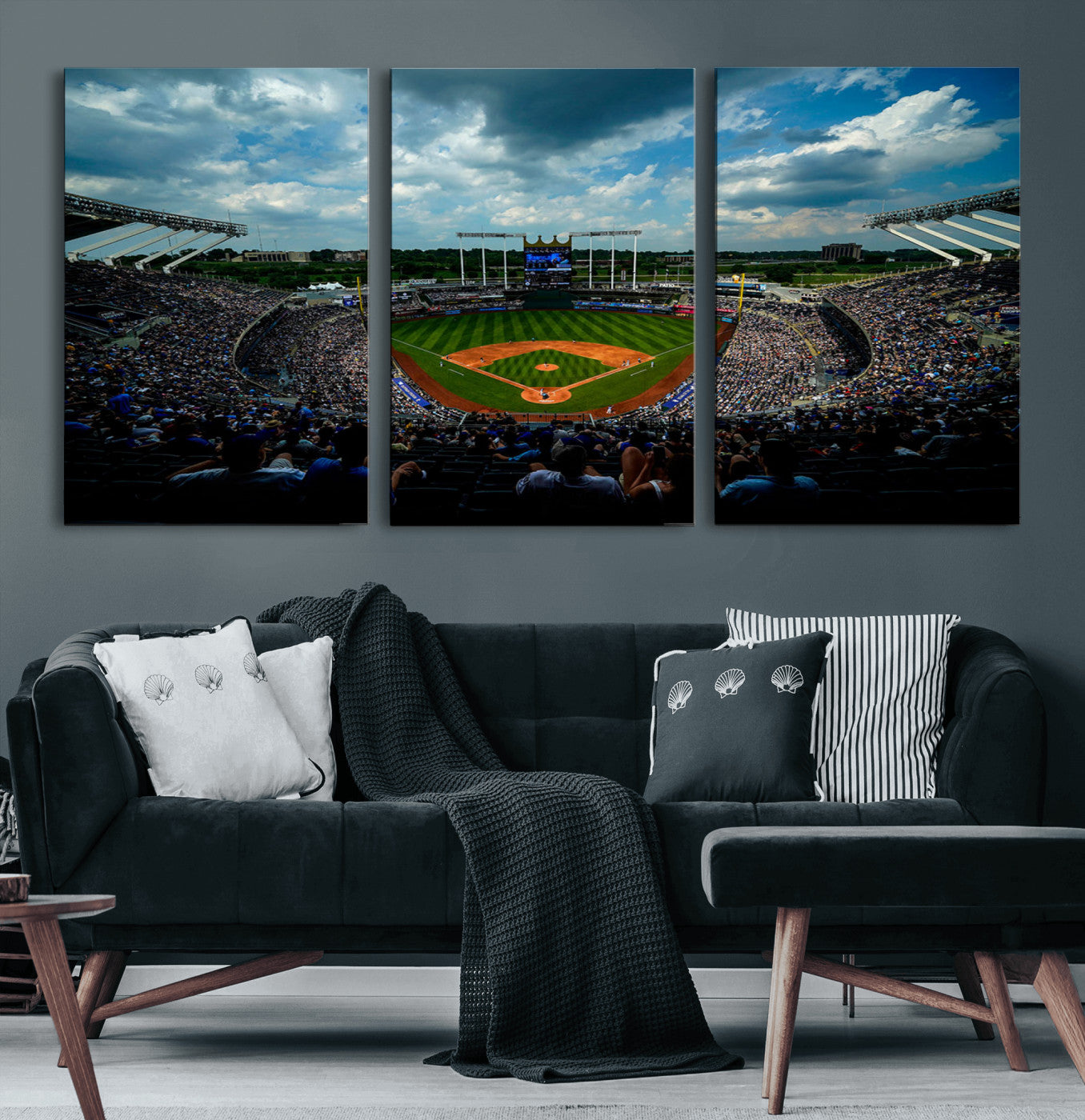 37127-MGV-CV-60X30-3P-3-Panel Kauffman Stadium Wall Art Print | Large Kansas City Royals Baseball Canvas Print for Sports