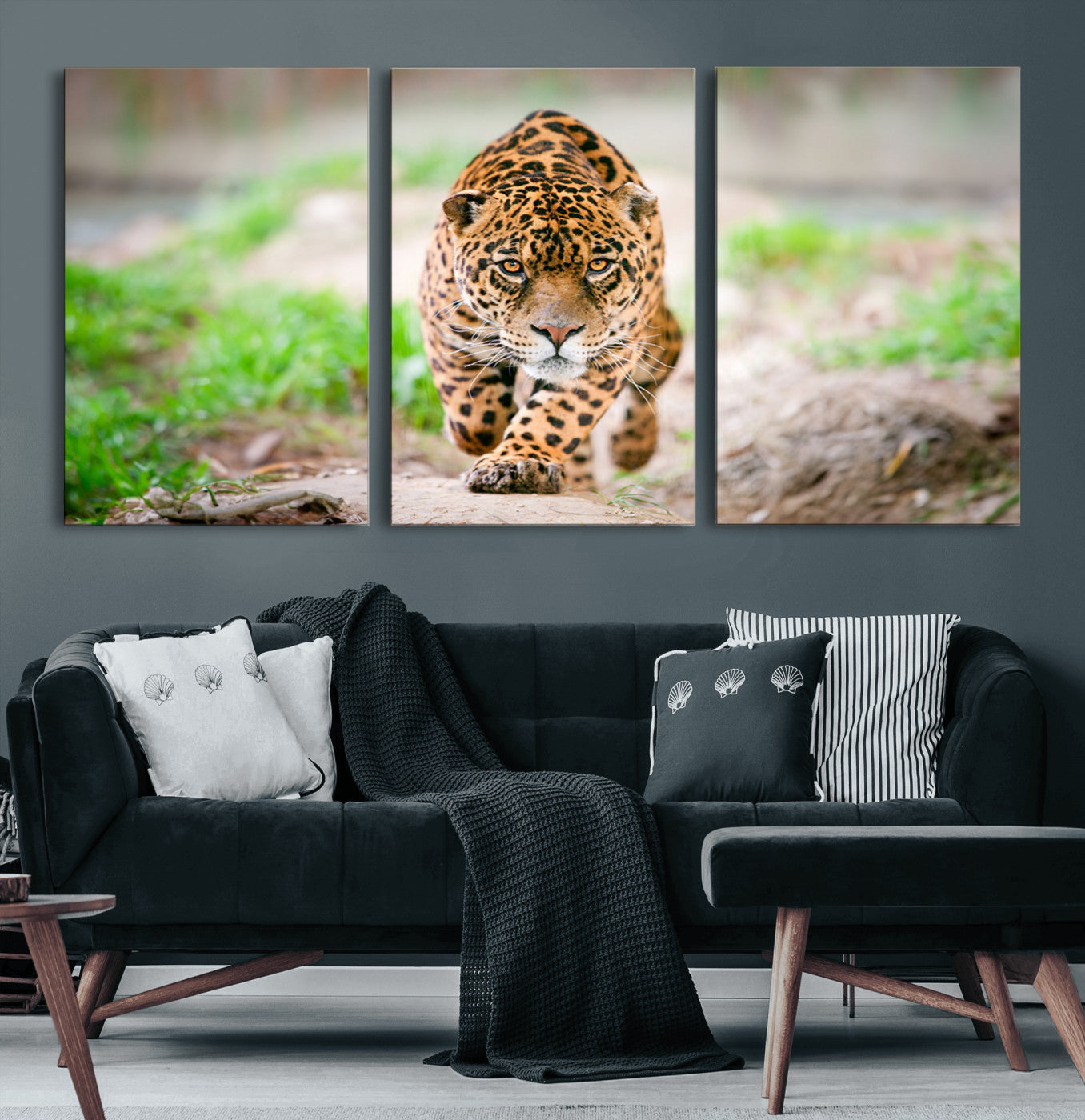 75066-MGV-CV-60X30-3P-Leopard on the Prowl - Stunning Large Framed Leopard Wall Art Canvas Wall Art for Living Room,