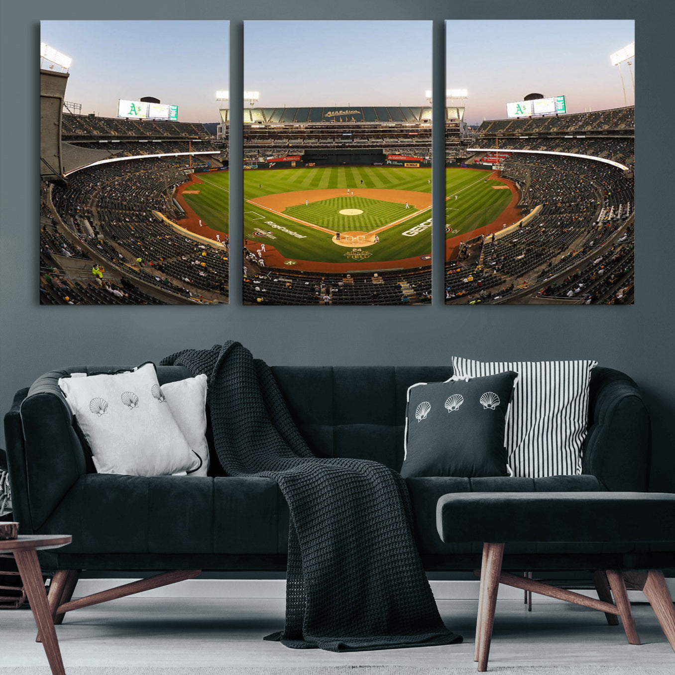 45272-MGV-CV-60X30-3P-Oakland Athletics Baseball Team Print - RingCentral Coliseum Stadium Wall Art Canvas Print