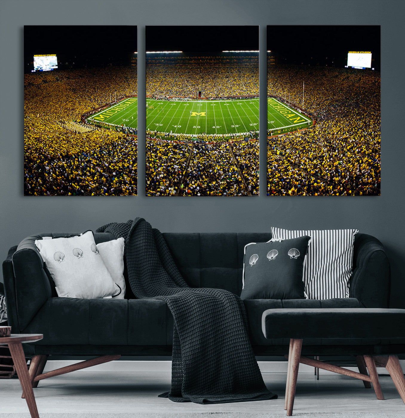26166-MGV-CV-60X30-3P-Stadium in Michigan Wall Art Canvas Print, Framed American Football Stadium Art Picture Print,