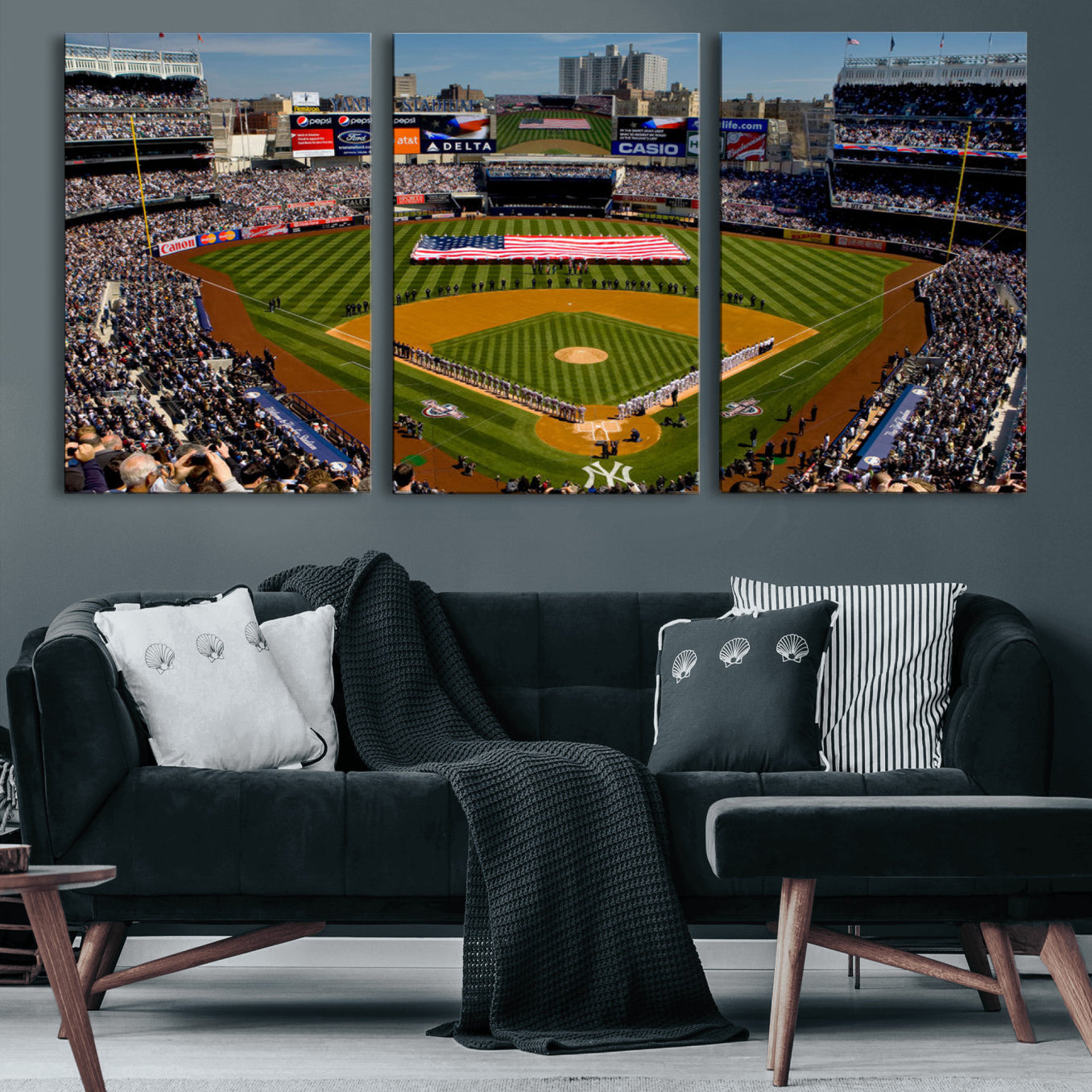20879-MGV-CV-60X30-3P-Yankee Stadium New York Wall Art Print | 3-Panel Canvas Print of Yankees Baseball Stadium | Large