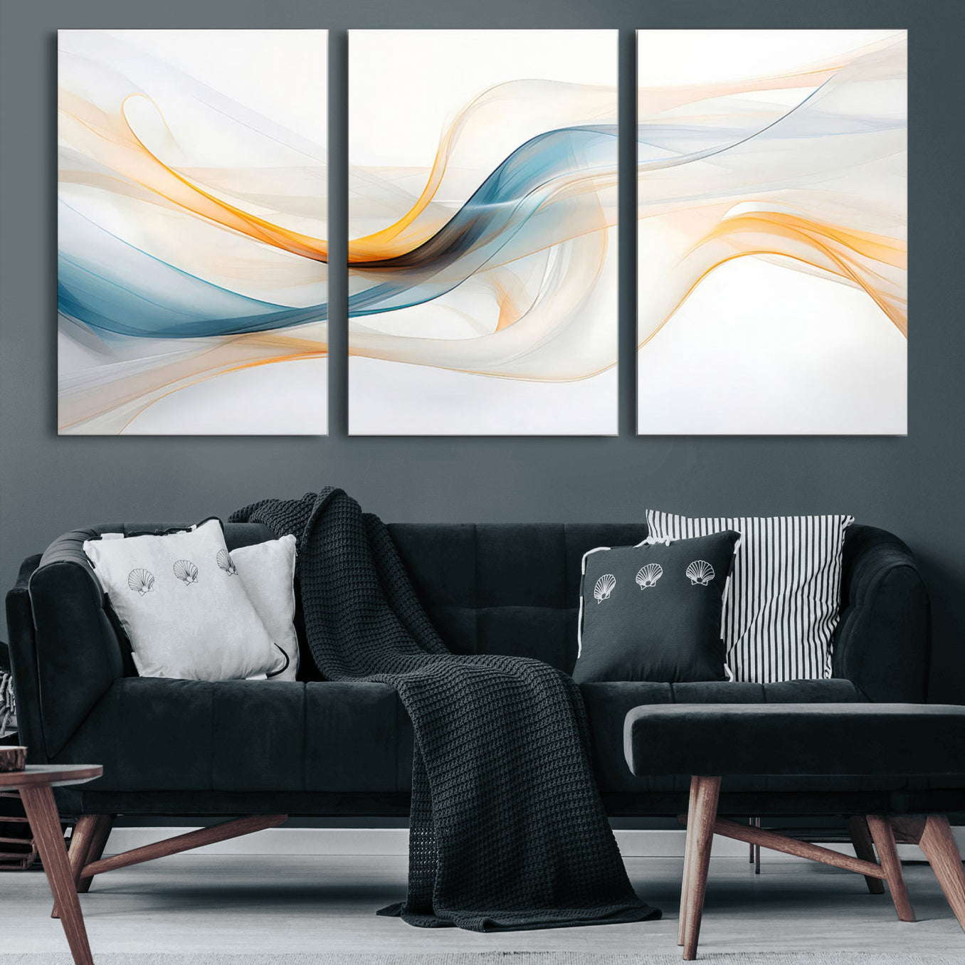 60881-MGV-CV-60X30-3P-Decorative Turquoise Abstract Wave Wall Art Canvas Print