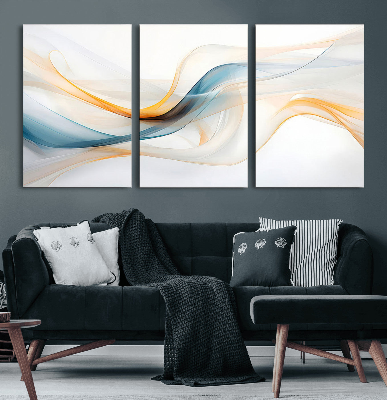 60881-MGV-CV-60X30-3P-Decorative Turquoise Abstract Wave Wall Art Canvas Print