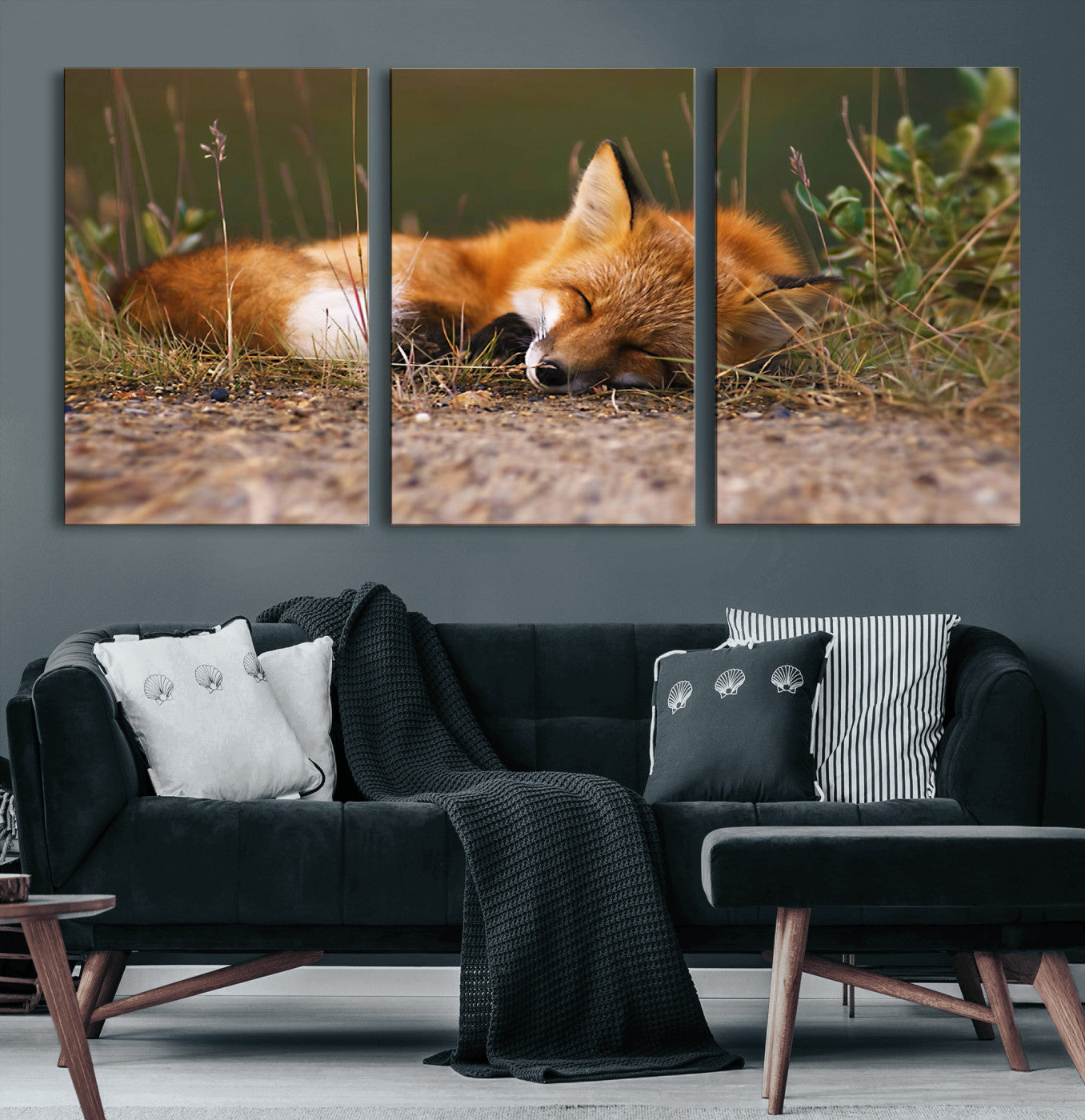 25085-MGV-CV-60X30-3P-Sleeping Fox Wall Art Canvas Print, Farmhouse Wall Decor and Animal Wall Art Print