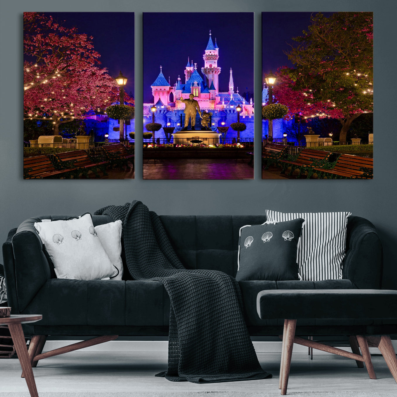 MGV-CV-60X30-3P - Disney Castle Wall Art Canvas Print, Framed Magic Kingdom Art Picture Print, Disney World Perfect Child Room Decor Artwork