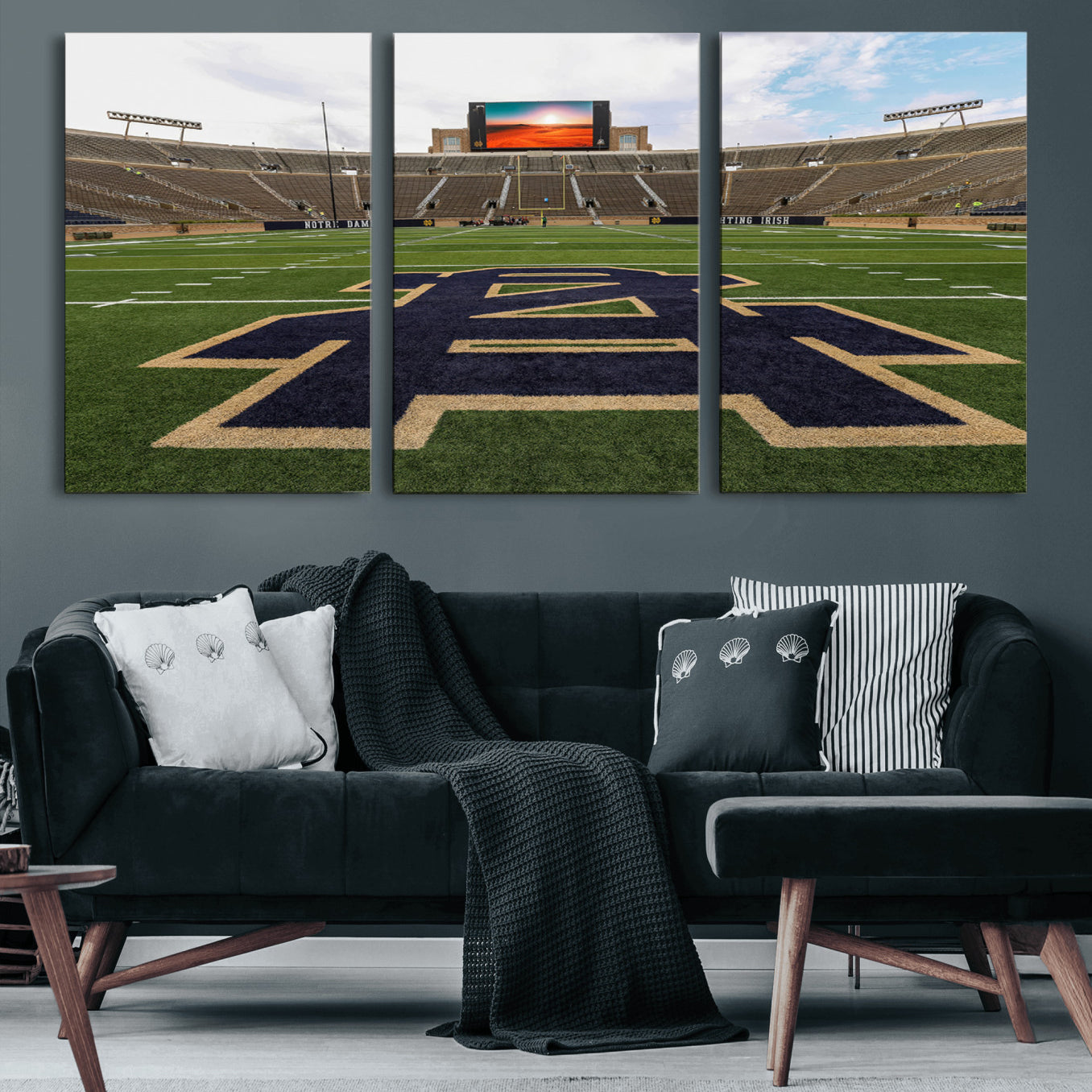 MGV-CV-60X30-3P - Notre Dame Stadium Wall Art Canvas Print, Framed Indiana Stadium Art Picture Print, Notre Dame Field Perfect Sport Room Decor Artwork
