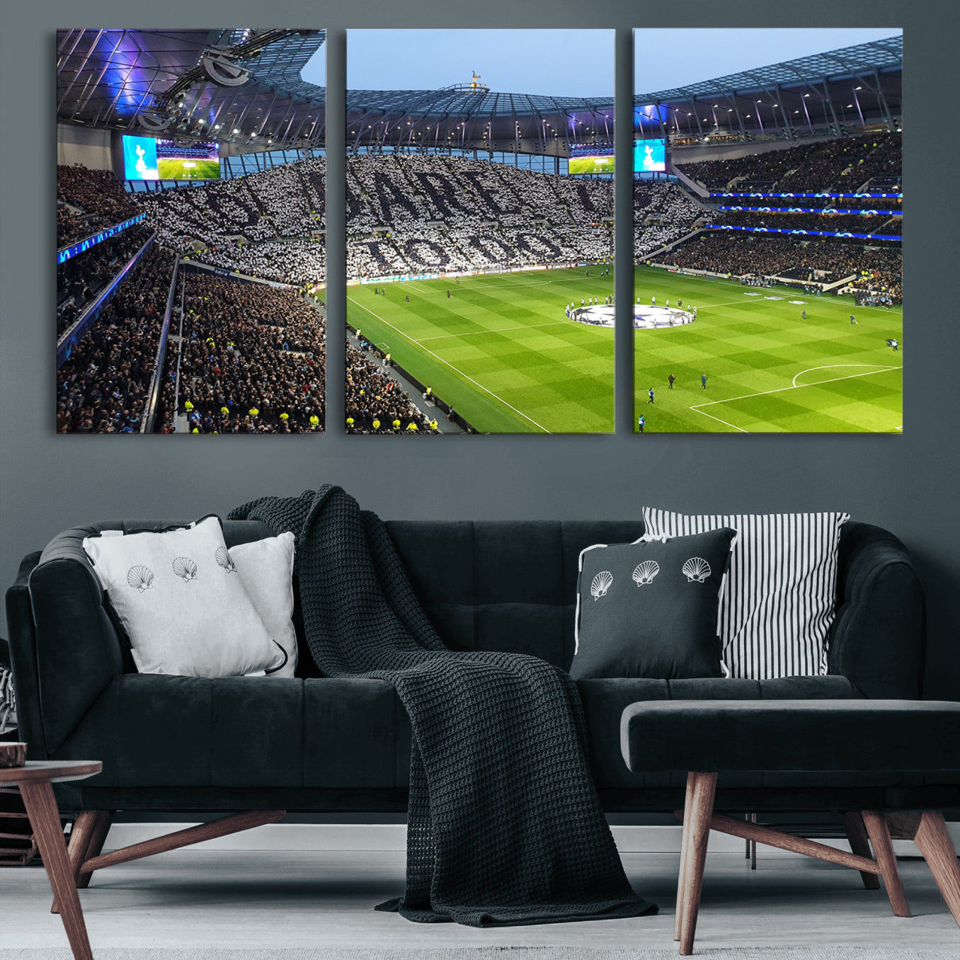 38765-MGV-CV-60X30-3P-Tottenham Hotspur Stadium Canvas Print, Match Day Triple Canvas Wall Art - Premier League Football