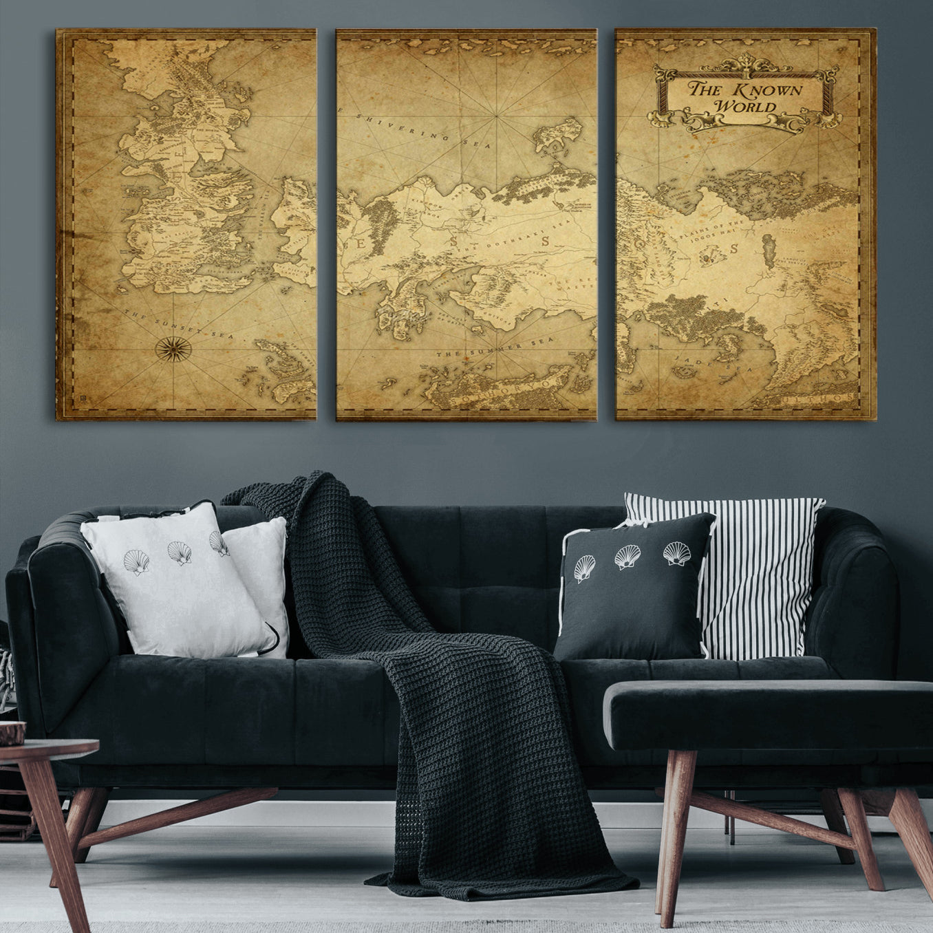 84658-MGV-CV-60X30-3P-Vintage Game of Thrones Map Wall Art | Westeros and Essos Antique Style Print | The Known World in