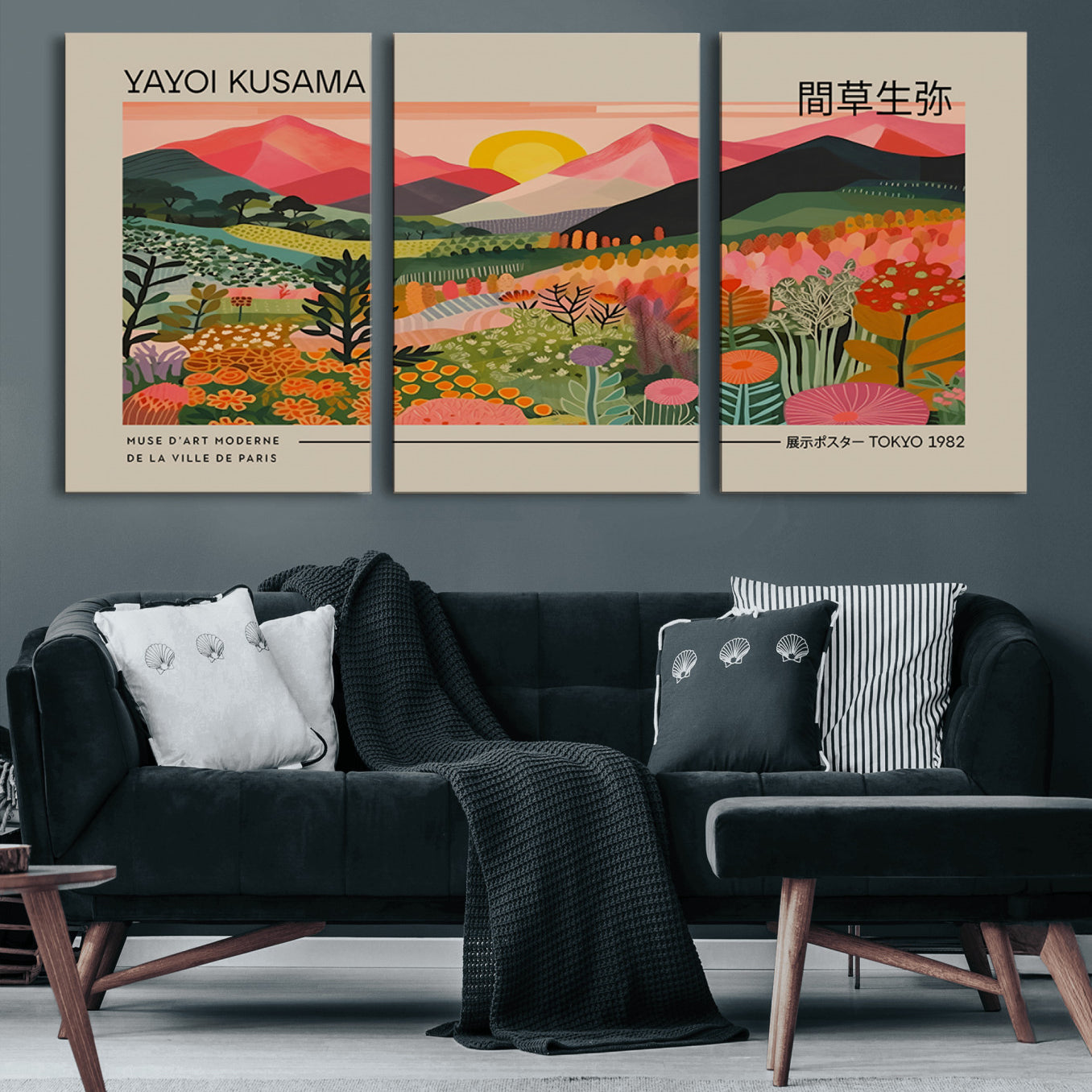 23753-MGV-CV-60X30-3P-Yayoi Kusama 1986 Wall Art Print - Wabi Sabi Japanese Wall Art Print - Vibrant Abstract Landscape