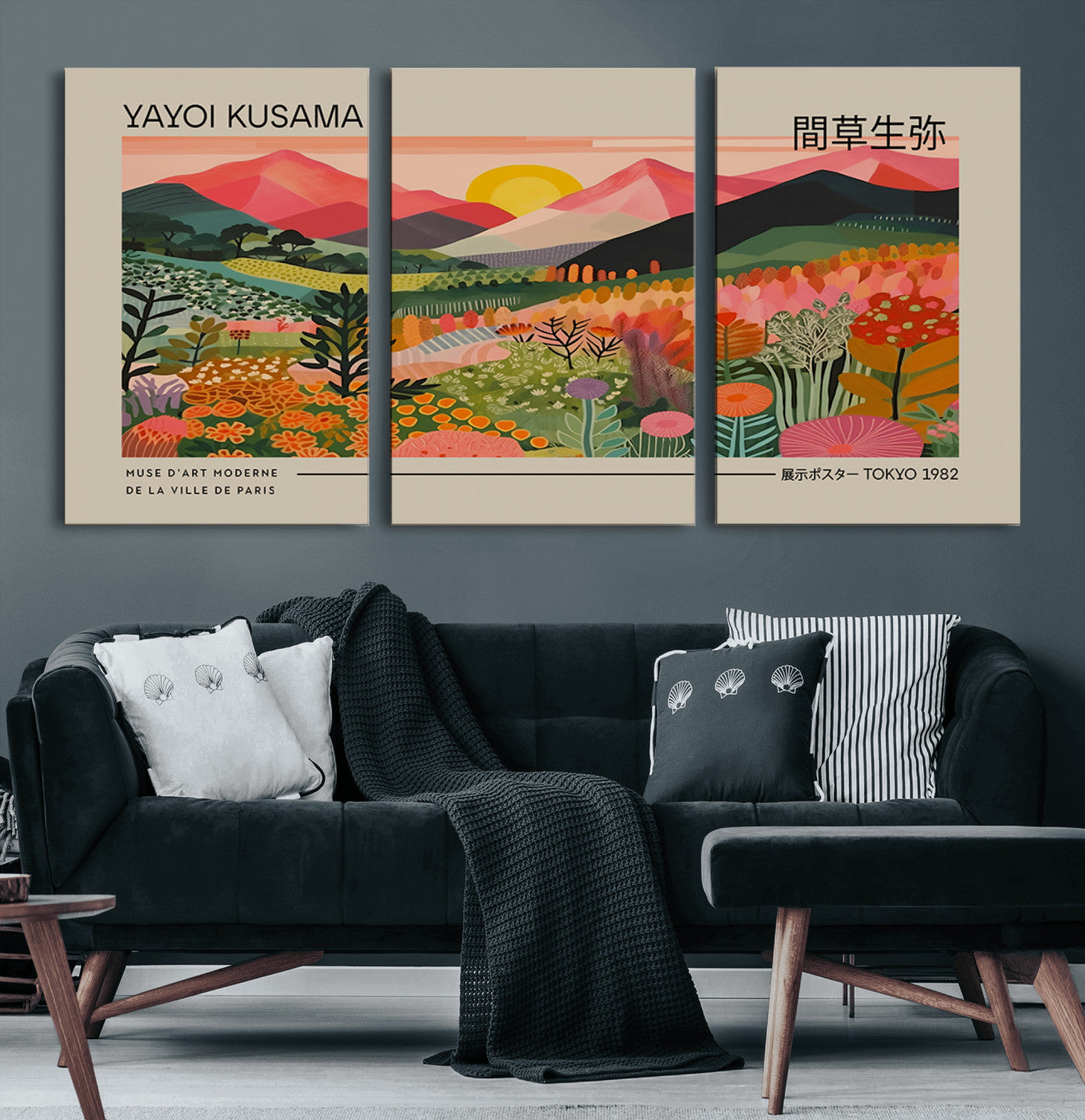 23753-MGV-CV-60X30-3P-Yayoi Kusama 1986 Wall Art Print - Wabi Sabi Japanese Wall Art Print - Vibrant Abstract Landscape