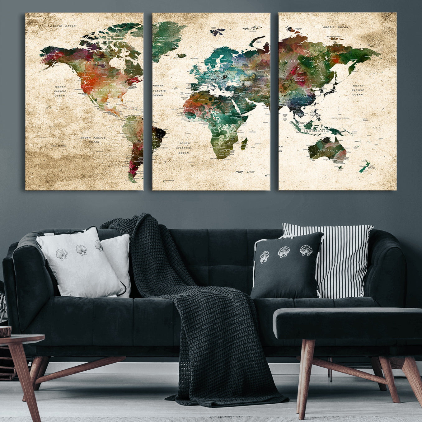 45128-MGV-CV-60X30-3P-Push Pin World Map Canvas Print – Framed Travel Tracker Wall Art for Couples, Perfect Anniversary Gift and Home Decor