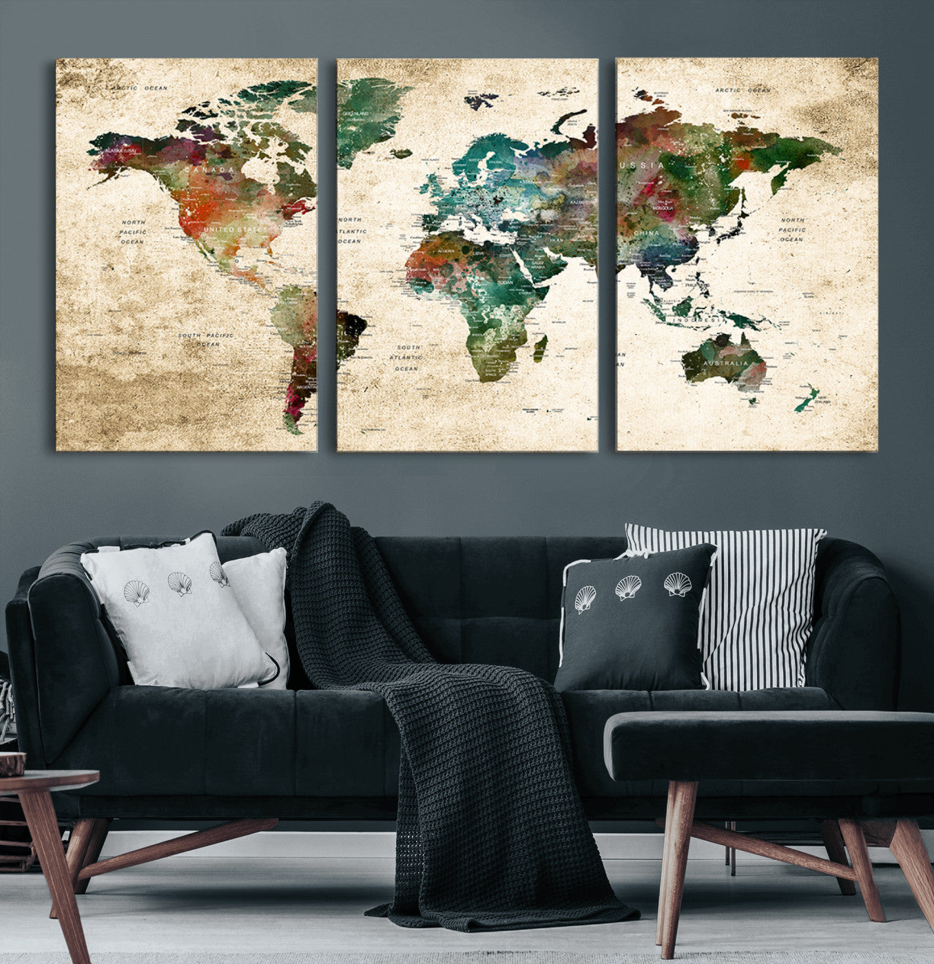 45128-MGV-CV-60X30-3P-Push Pin World Map Canvas Print – Framed Travel Tracker Wall Art for Couples, Perfect Anniversary Gift and Home Decor