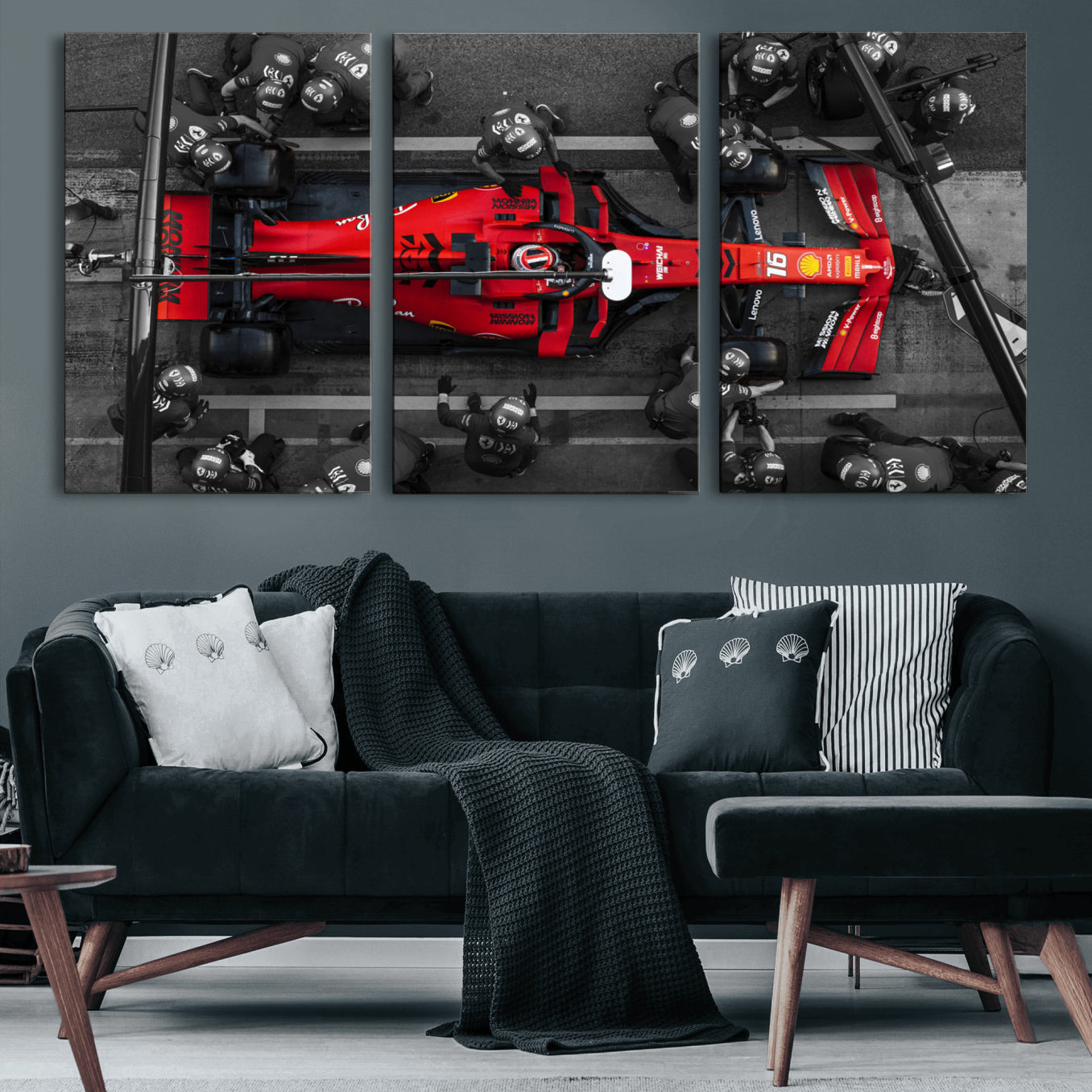 99356-MGV-CV-60X30-3P-Ferrari Pit Stop Canvas Wall Art – Precision and Speed Captured in Bold Motorsport Imagery – Ready