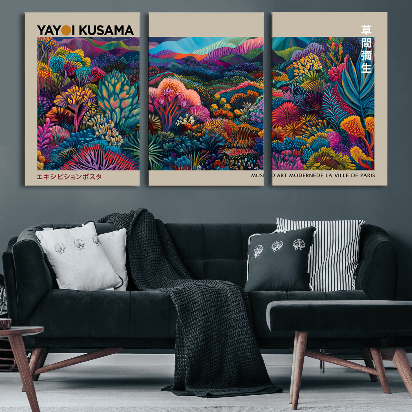 59772-MGV-CV-60X30-3P-Framed Japanese 1986 Wall Art Print, Yayoi Kusama 1986 Wall Art Print – Japanese Wall Art Print,
