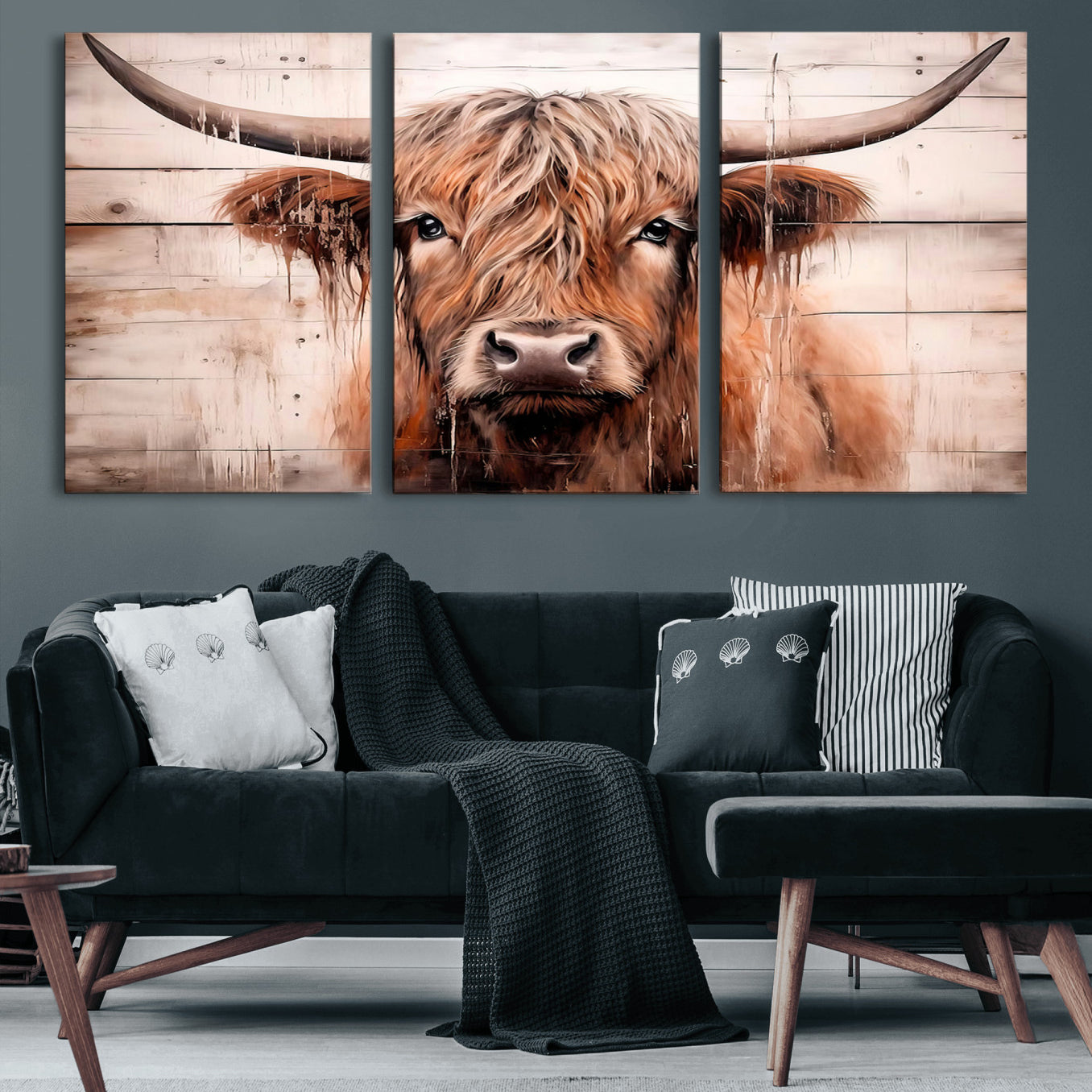 93730-MGV-CV-36X24-Vintage Scottish Highland Cow Cattle Art Print Farmhouse Wall Art Canvas Print