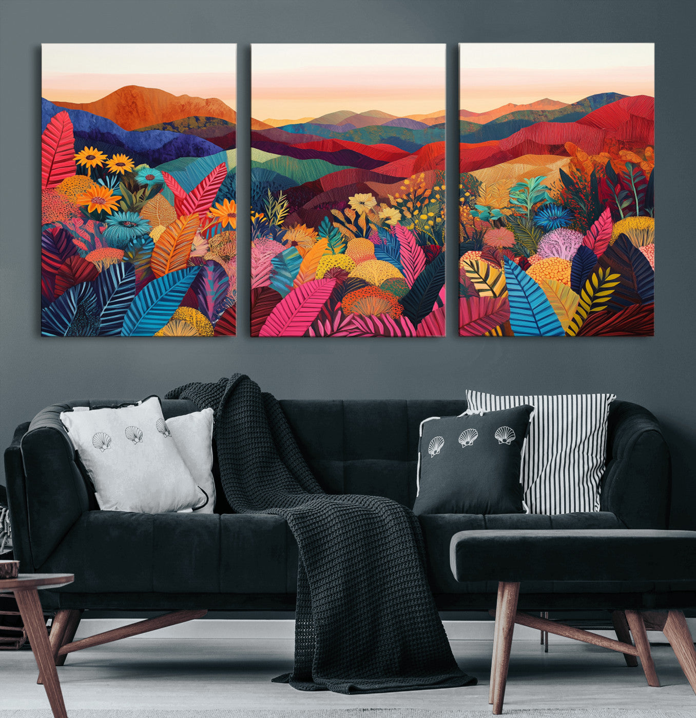 66796-MGV-CV-60X30-3P-YAYOI KUSAMA Abstract Print - Landscape Canvas Wall Art Print - Vibrant Modern Decor for Living