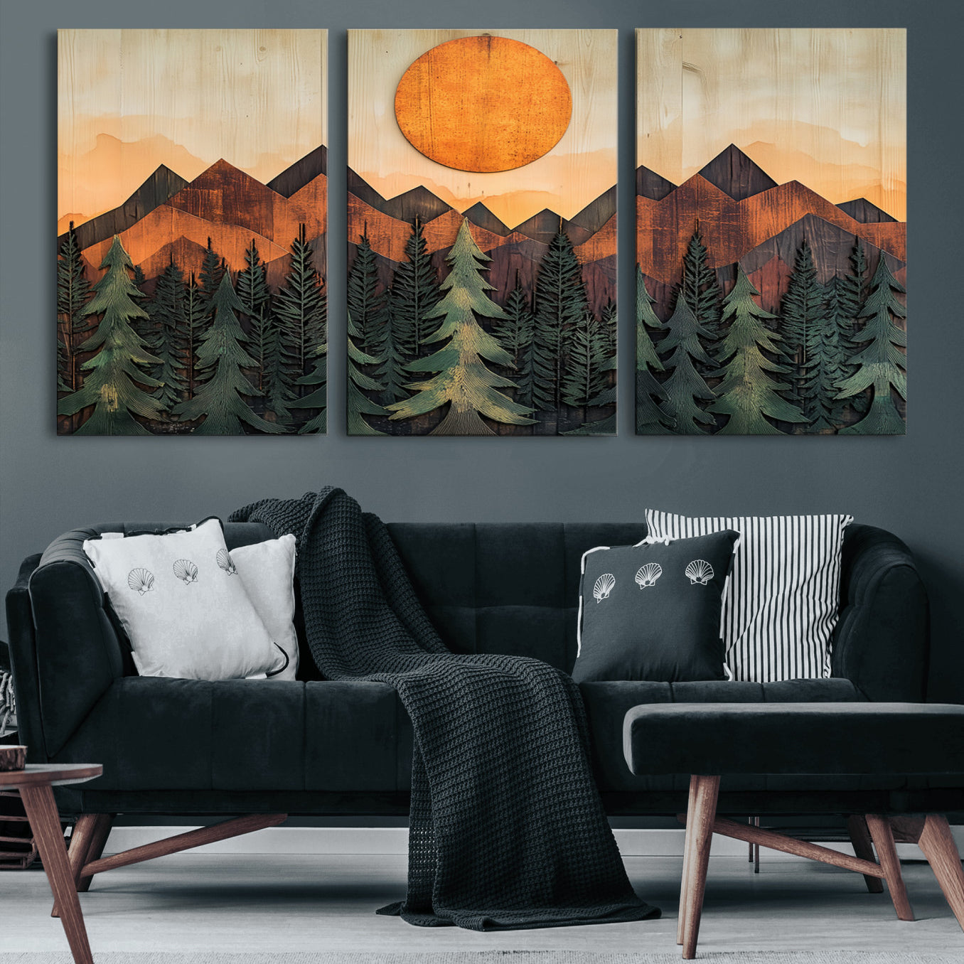 77739-MGV-CV-36X24 - Wood Style Sunset Mountain Landscape Canvas Wall Art Print - Nature Decor for Living Room, Office