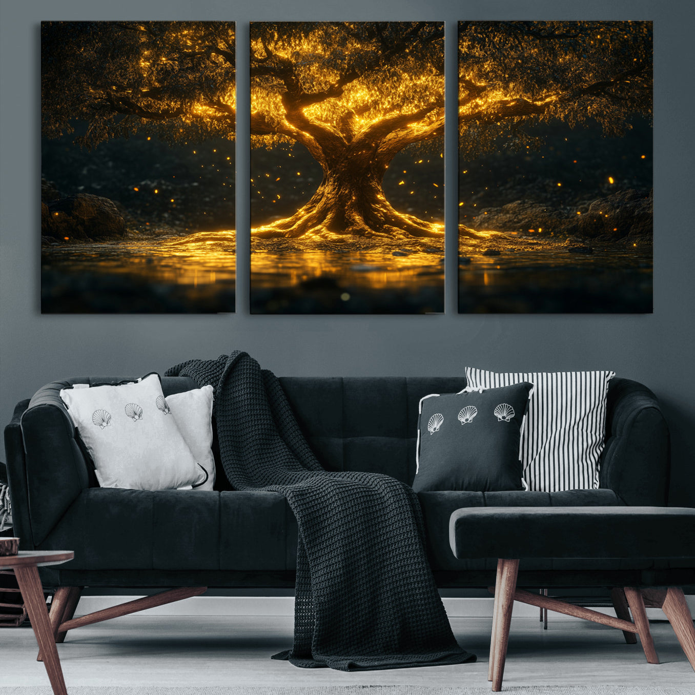 59580-MGV-CV-36X24-Golden Tree of Life Canvas Wall Art Print - Majestic Glowing Tree Wall Art Print