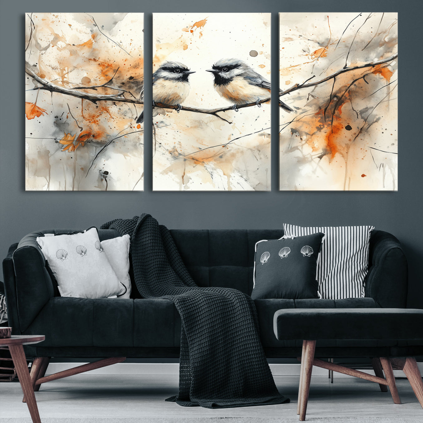 98244-MGV-CV-48X32-3P-Beautiful Birds Wall Art – Framed Watercolor Branch Canvas Artwork, Elegant Nature Design, Vibrant Decor for Home, Office