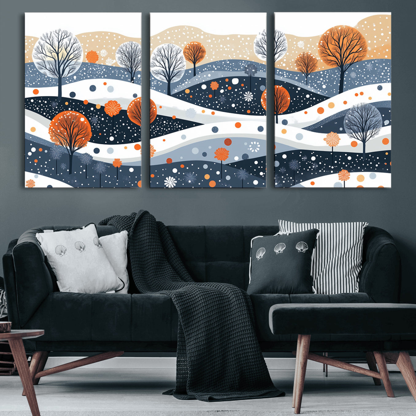 22651-MGV-CV-60X30-3P-Abstract Winter Landscape Canvas Wall Art Print - Large Colorful Nature Wall Decor