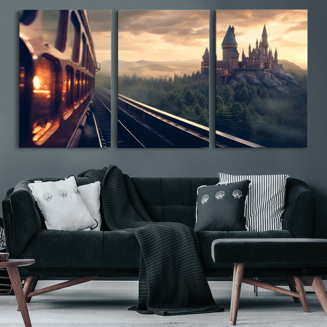 84029-MGV-CV-60X30-3P-Harry Castle Wall Art Canvas Print, Wizard School Wall Art Print, Movie Wall Art Print