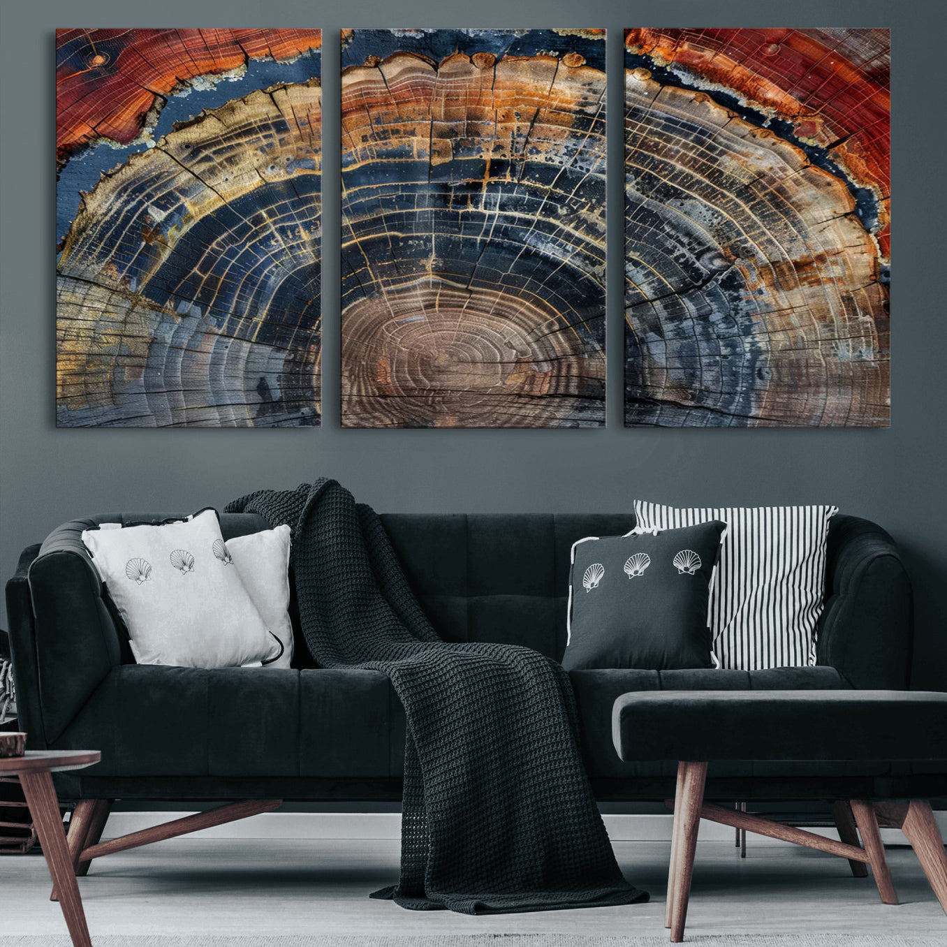 63519-MGV-CV-36X24-Abstract Tree Ring Wall Art, Colorful Framed Tree Ring Wall Decor, Minimalist Home Canvas Art,