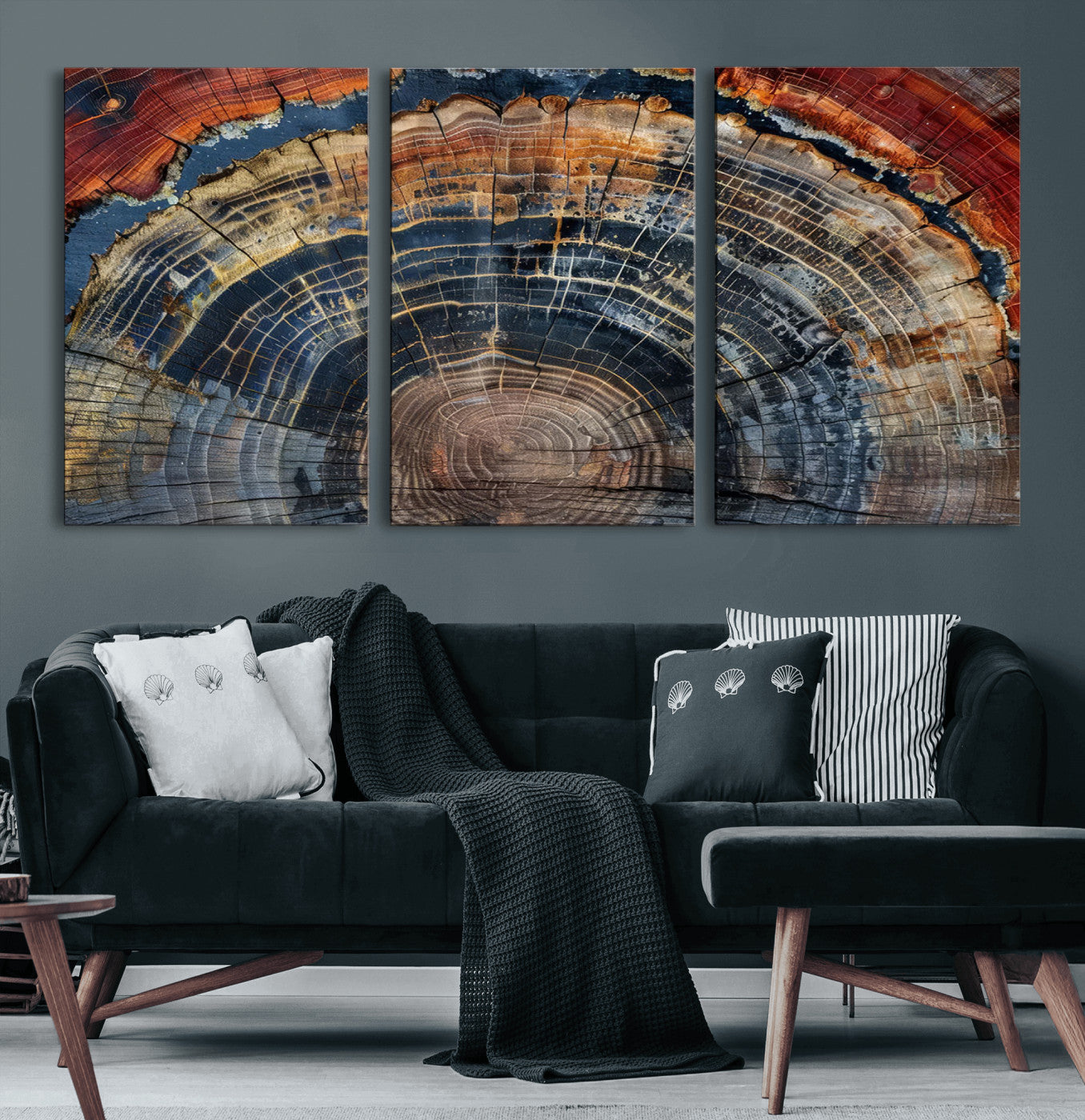 MGV-CV-60X30-3P - Abstract Tree Ring Wall Art, Colorful Framed Tree Ring Wall Decor, Minimalist Home Canvas Art,