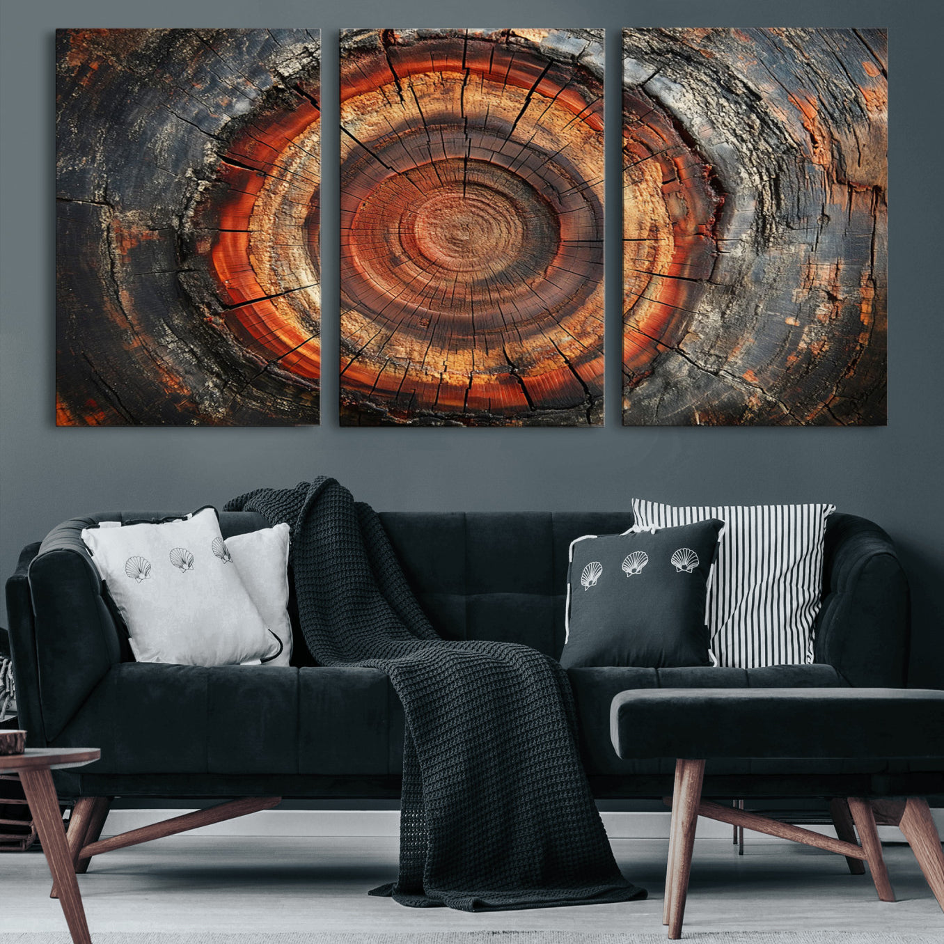 82212-MGV-CV-60X30-3P-Wood Grain Canvas Wall Art - Framed Abstract Tree Ring Framed Wall Art, Wood Grain Canvas Wall